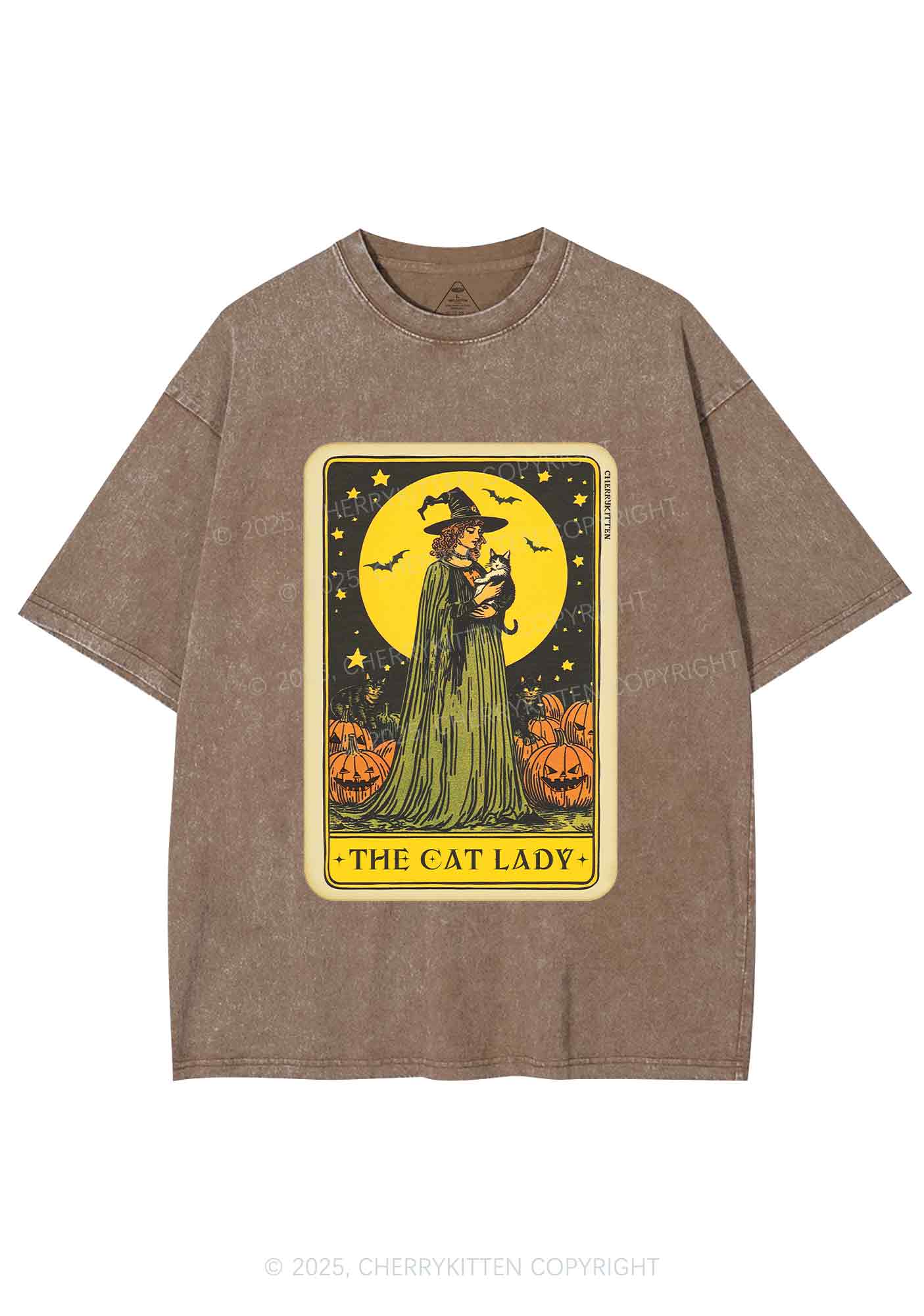 Halloween The Witch Cat Lady Y2K Shirts Washed Tee Cherrykitten - Image 6