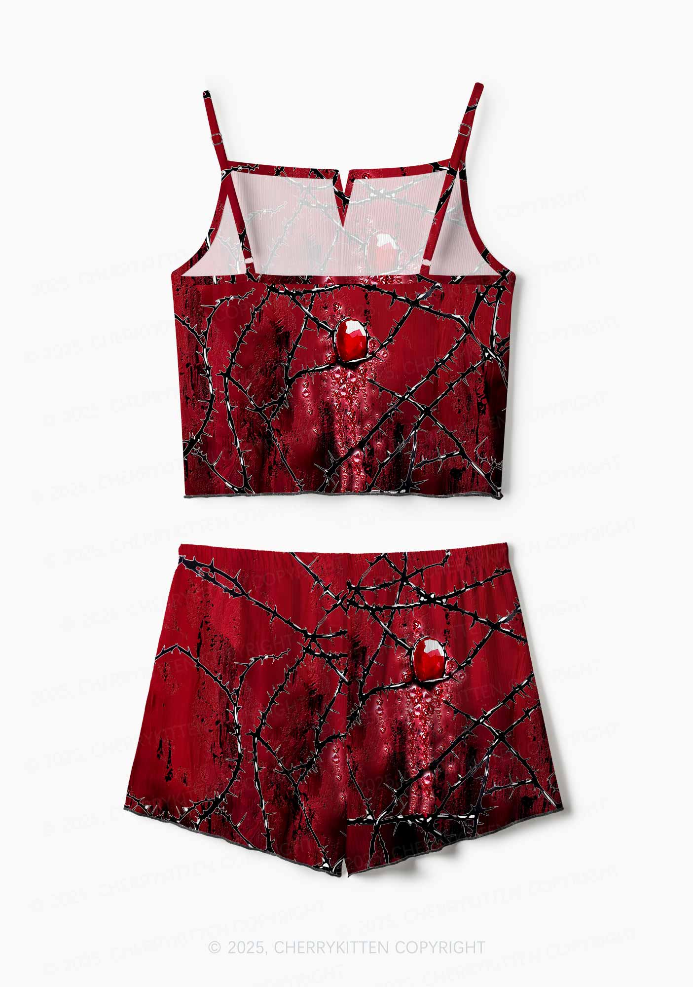 Halloween Thorned Ruby Y2K Print Cami Shorts Pajama Set Cherrykitten - Image 3
