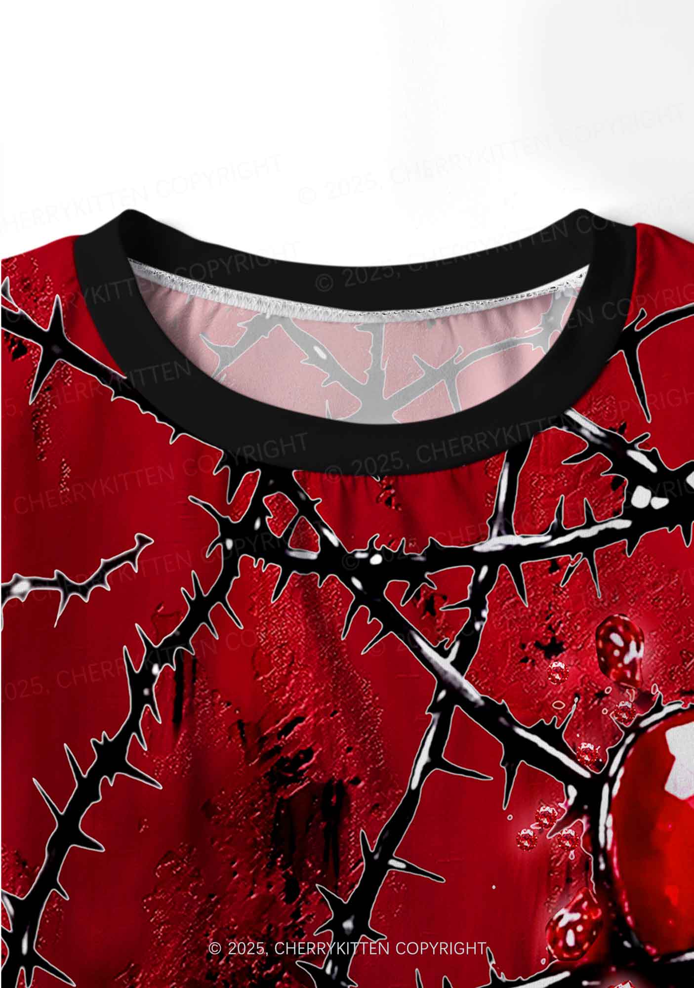 Halloween Thorned Ruby Y2K Print Long Sleeve Pajama Set Cherrykitten - Image 4