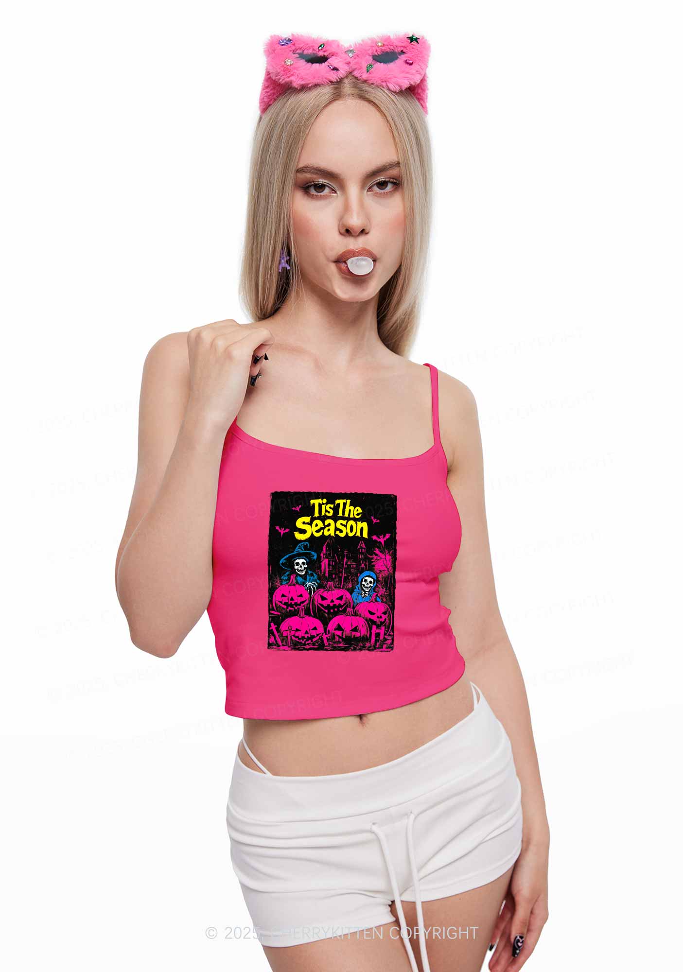 Halloween Tis The Season Skull Y2K Spaghetti Strap Cami Cherrykitten - Image 2