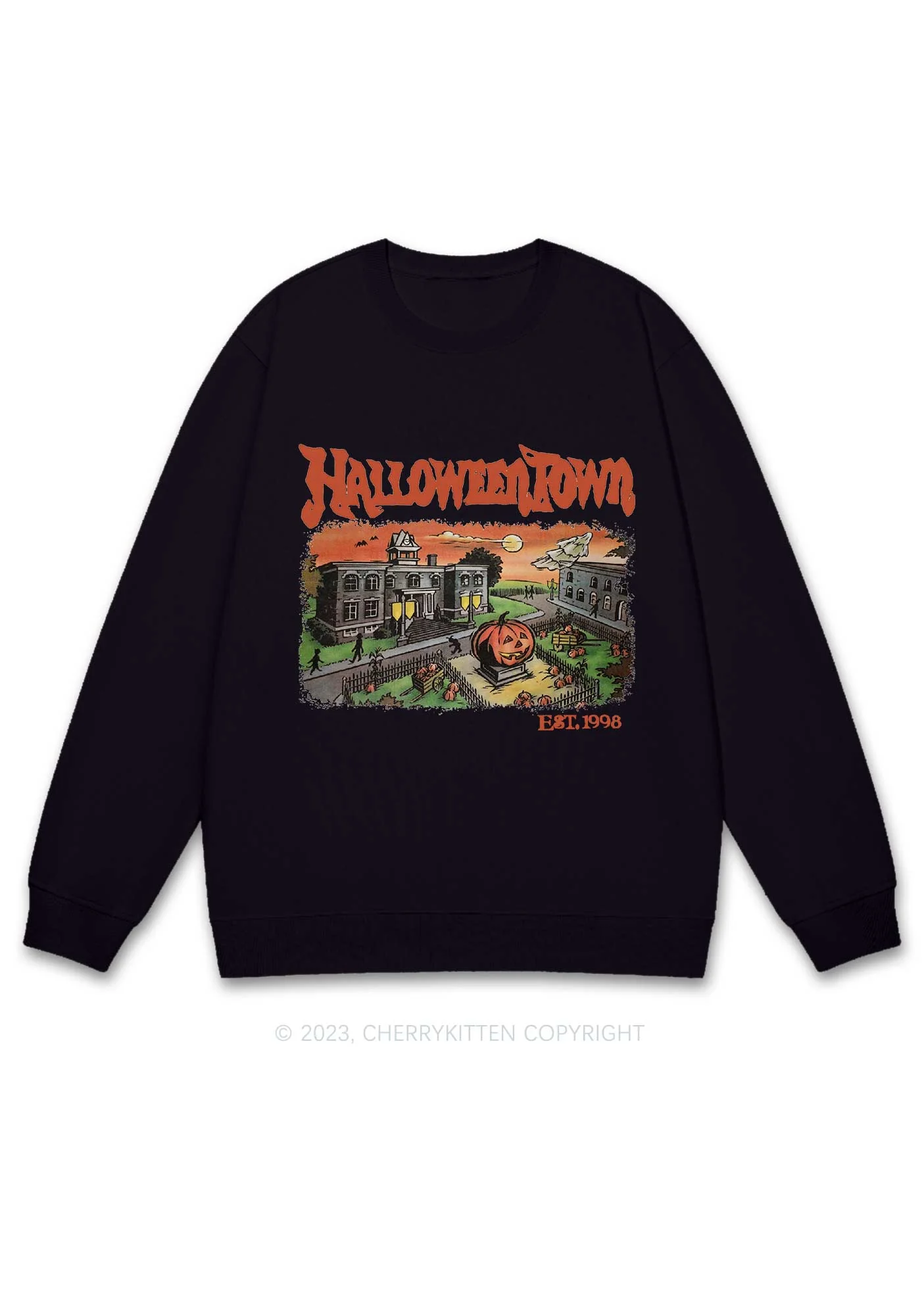 Halloween Town EST 1998 Y2K Sweatshirt Cherrykitten - Image 3