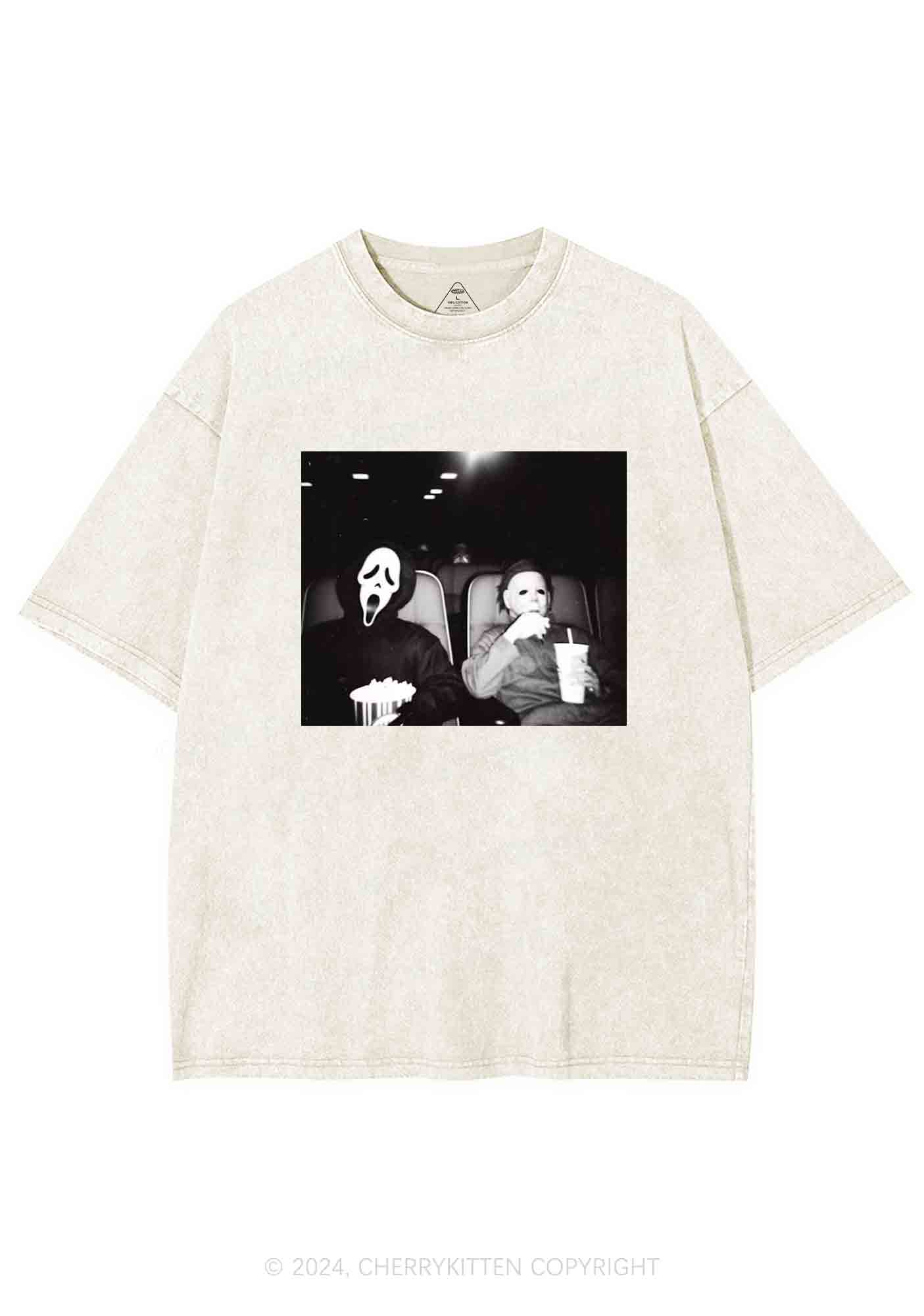 Halloween Watching Movie Y2K Washed Tee Cherrykitten - Image 5