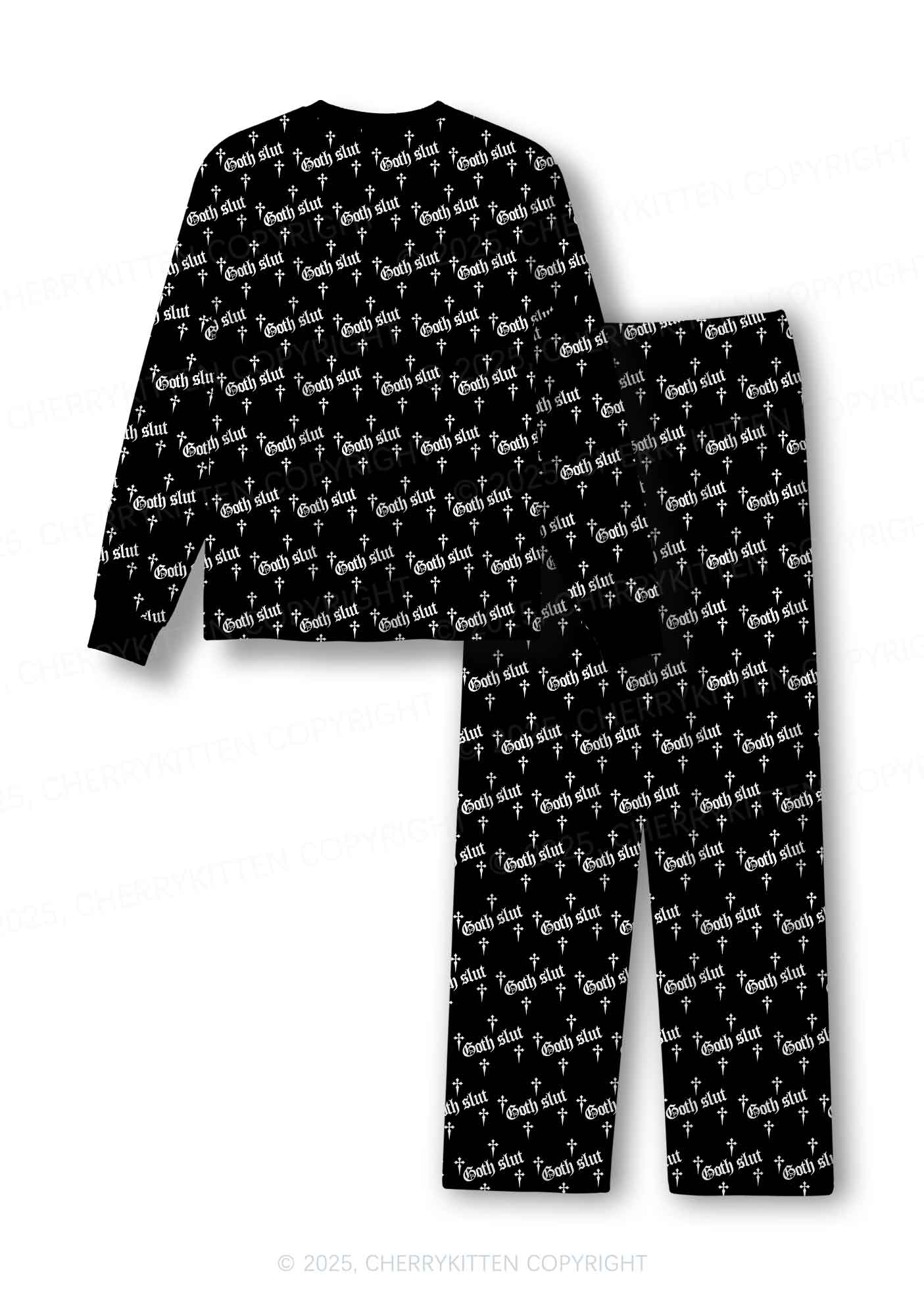 Halloween White Goth Slxt Y2K Print Long Sleeve Pajama Set Cherrykitten - Image 3