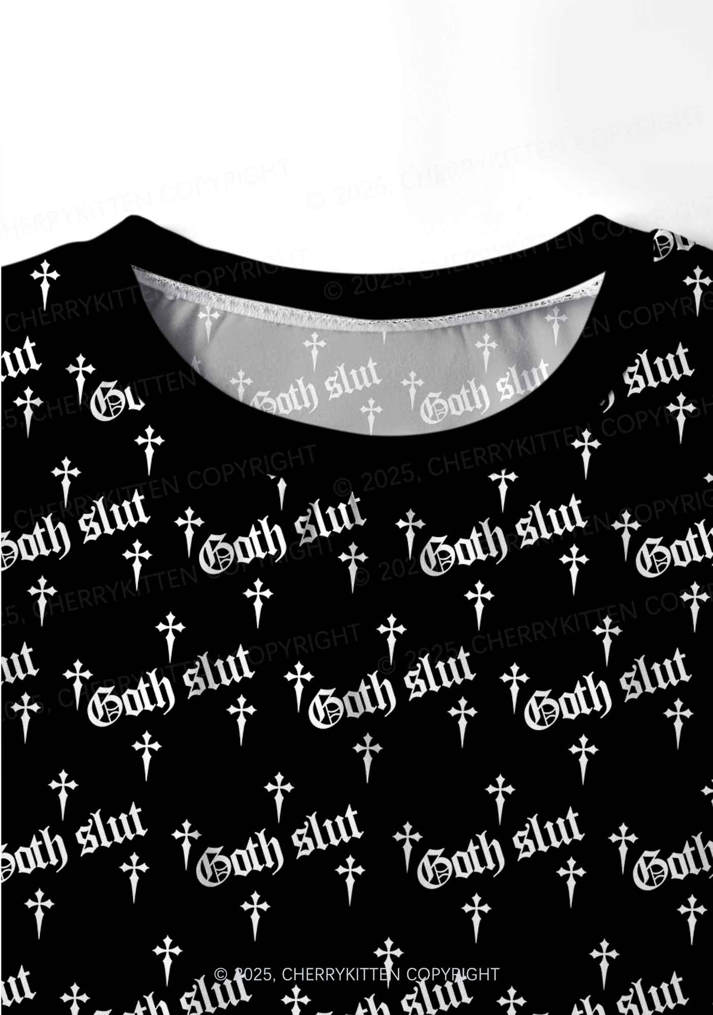 Halloween White Goth Slxt Y2K Print Long Sleeve Pajama Set Cherrykitten - Image 4