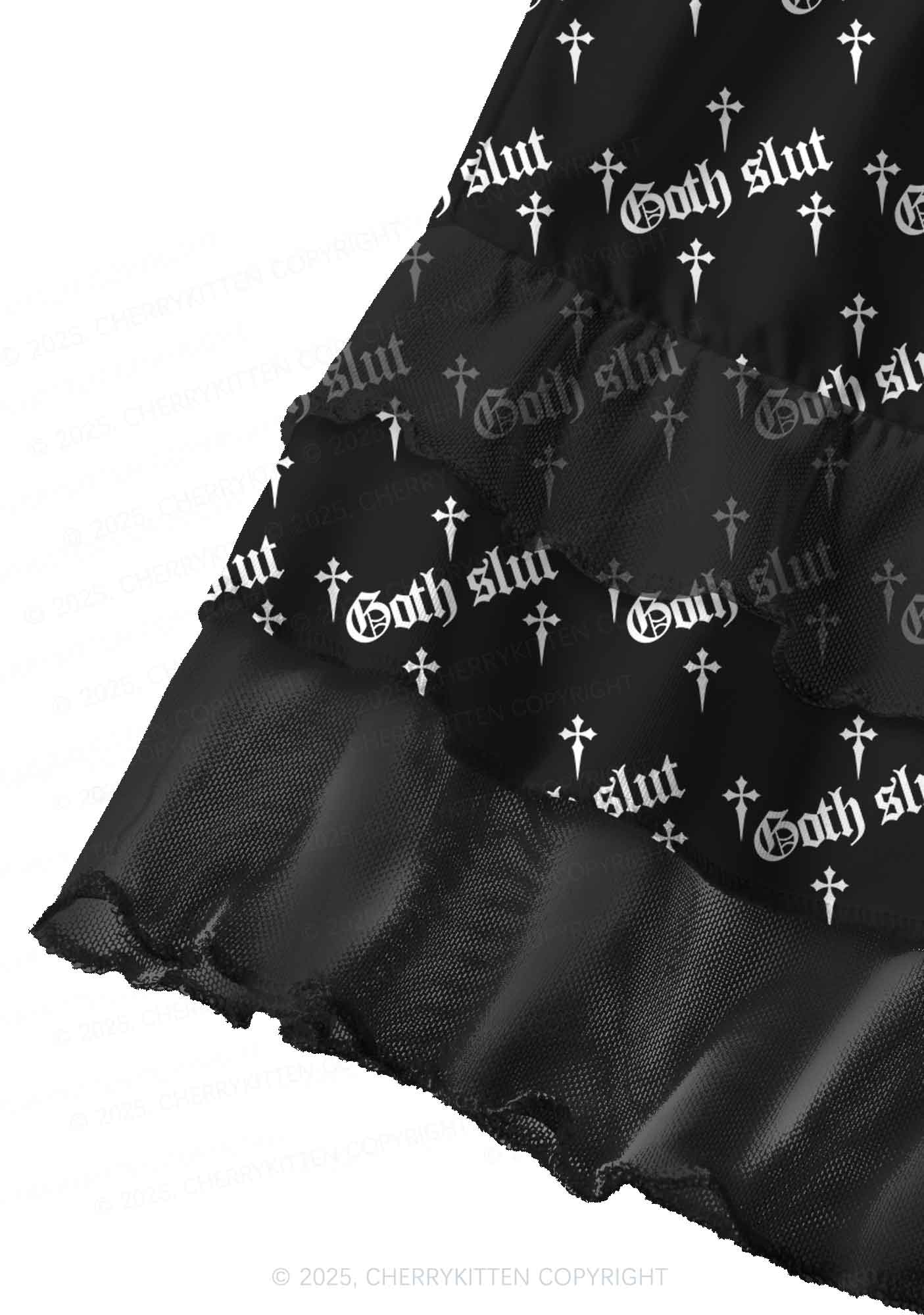 Halloween White Goth Slxt Y2K Print Mini Layered Skirt Cherrykitten - Image 3