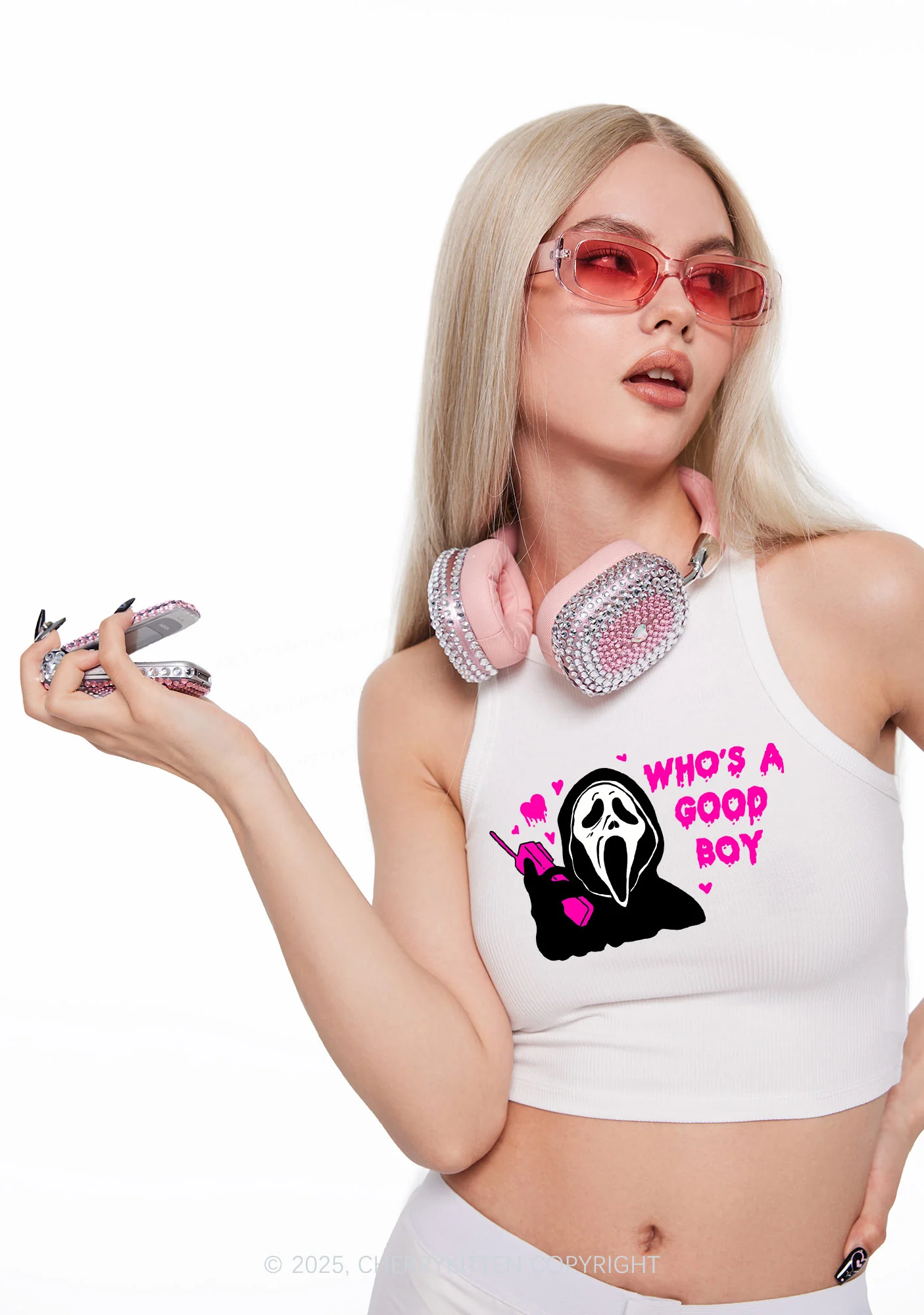 Halloween Whos Good Boy Y2K Crop Tank Top Cherrykitten - Image 2
