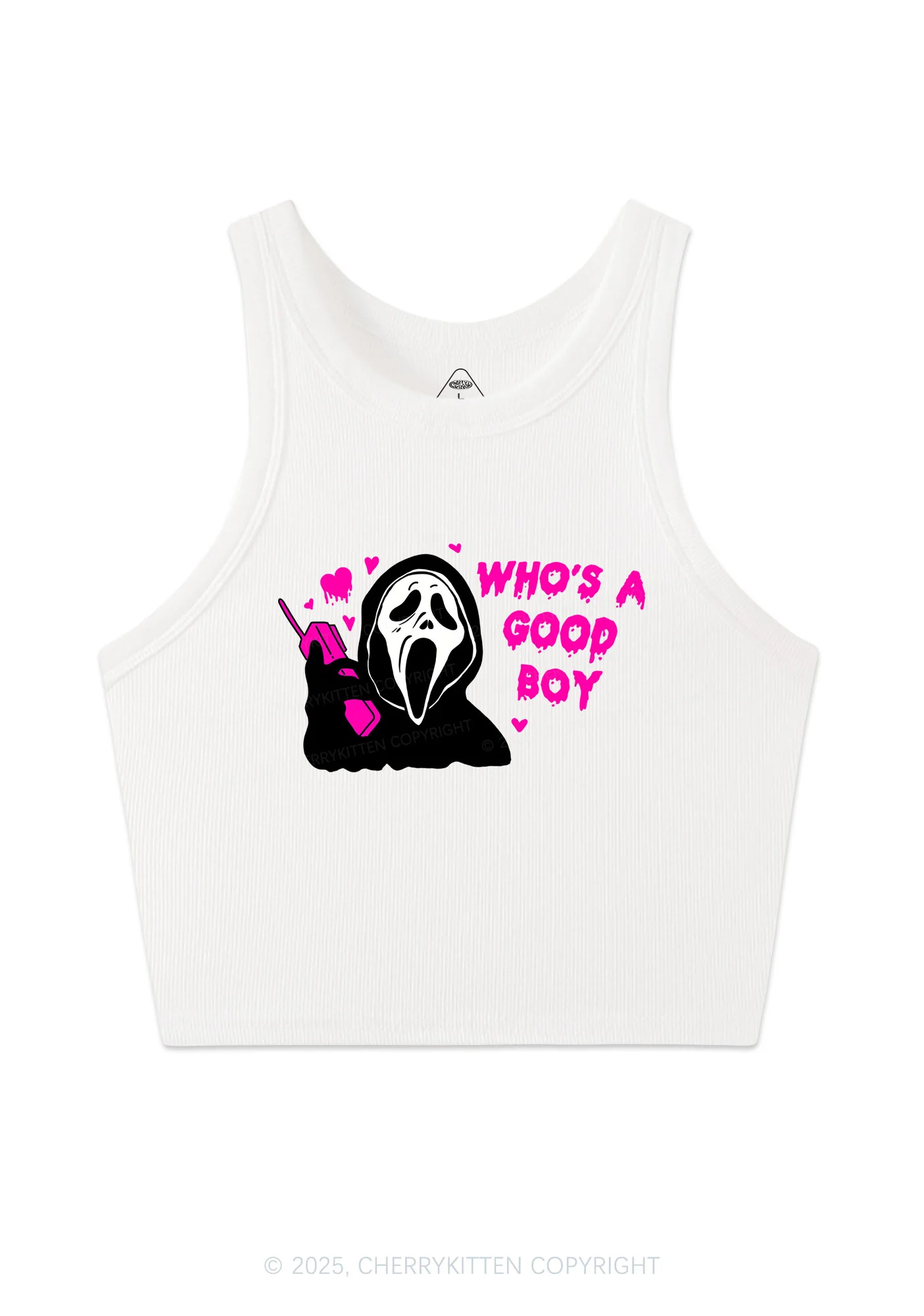 Halloween Whos Good Boy Y2K Crop Tank Top Cherrykitten - Image 3