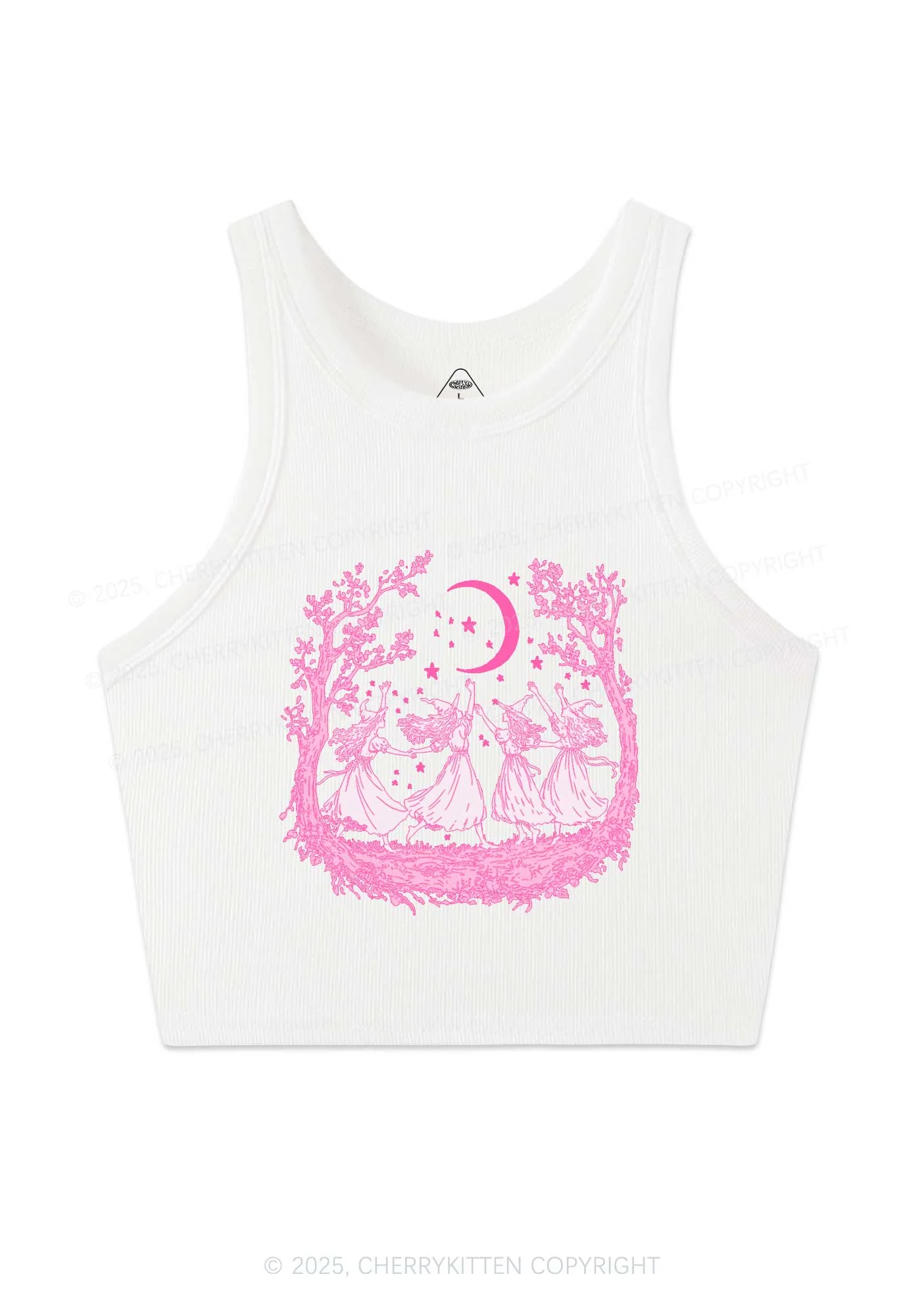 Halloween Witches Dancing Under Moon Y2K Crop Tank Top Cherrykitten - Image 3