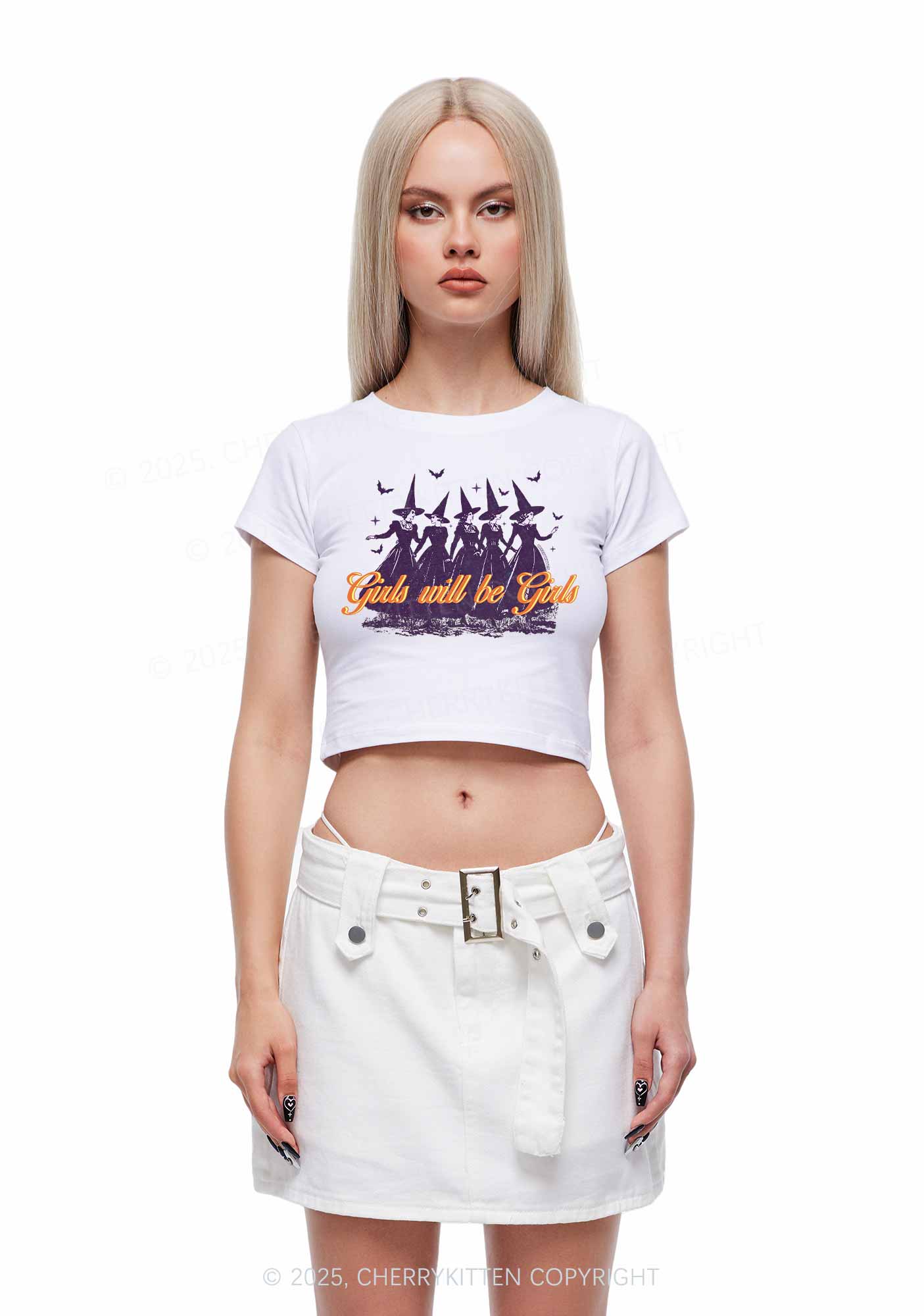 Halloween Witches Will Be Witches Y2K Baby Tee Cherrykitten - Image 3