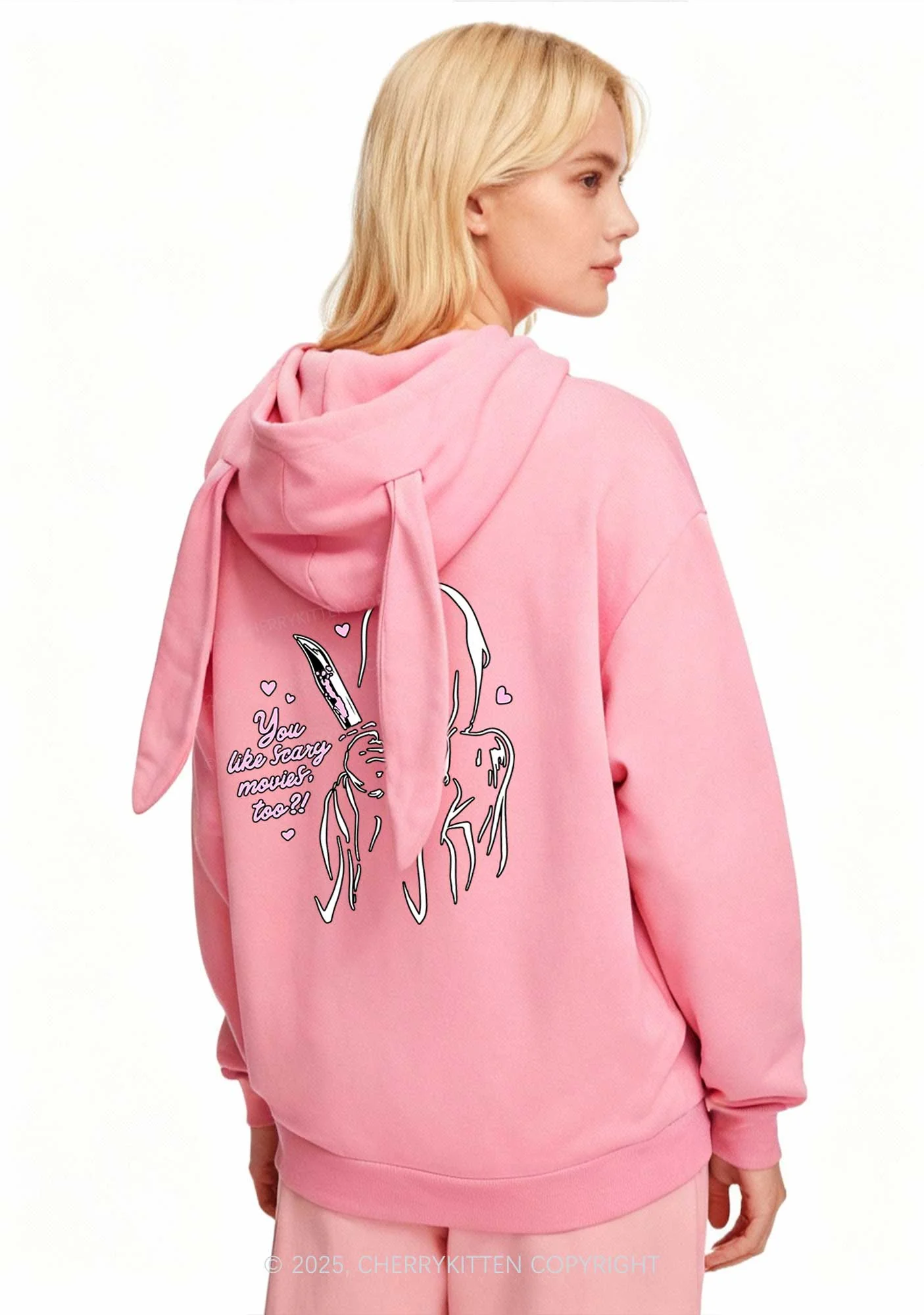 Halloween You Like Scary Movies Too Y2K Bunny Ear Zip Hoodie Cherrykitten - Image 3