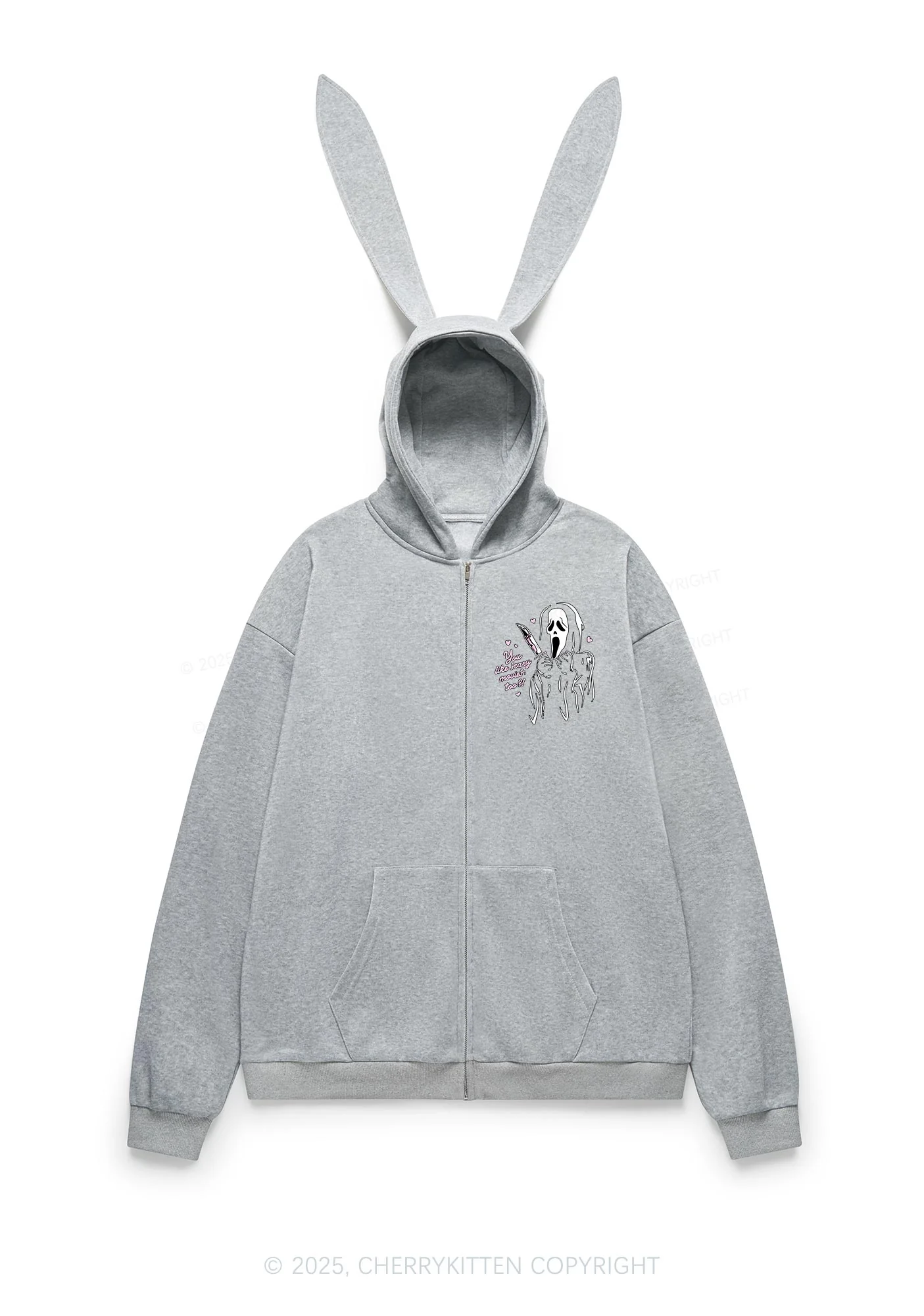 Halloween You Like Scary Movies Too Y2K Bunny Ear Zip Hoodie Cherrykitten - Image 5
