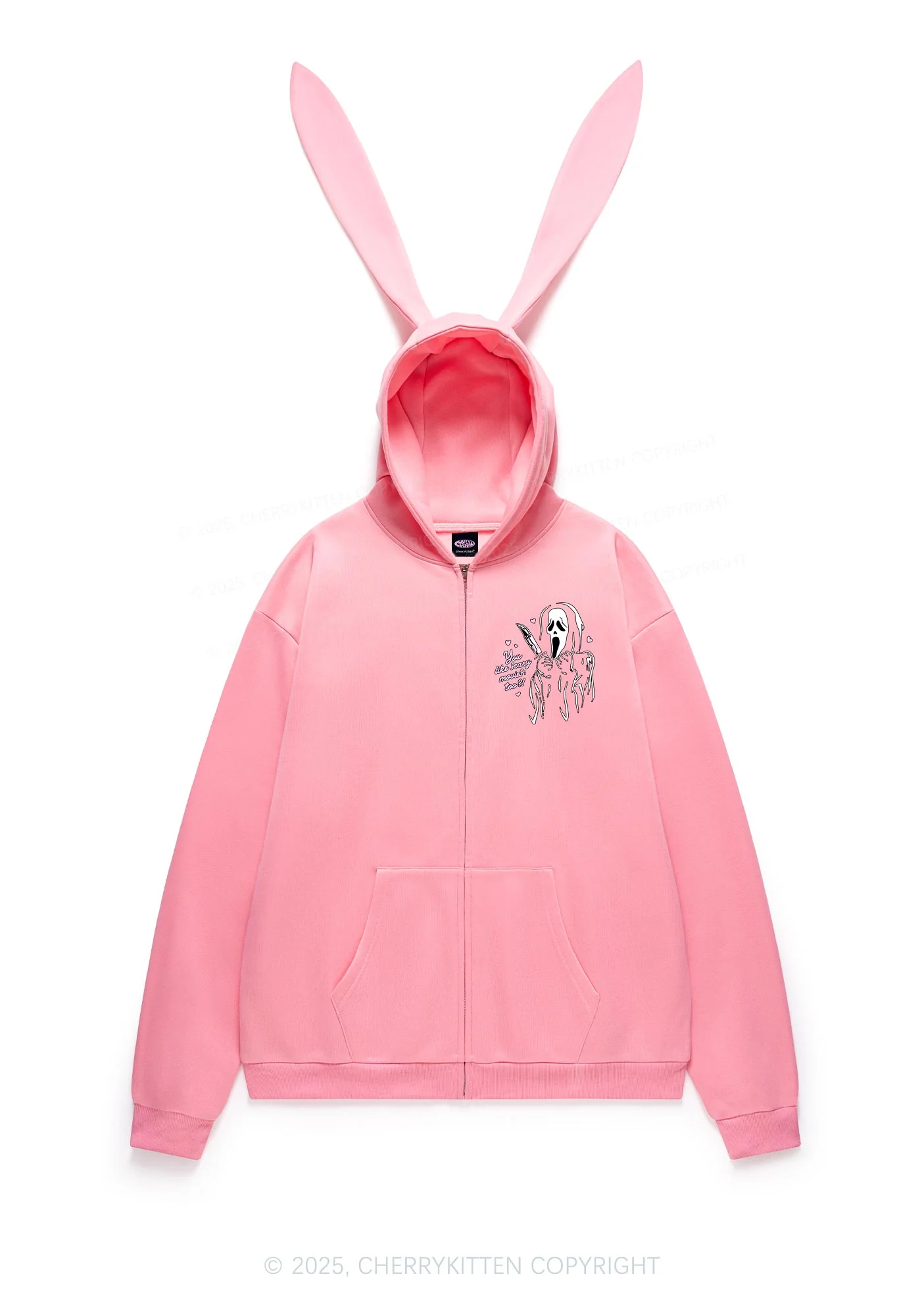 Halloween You Like Scary Movies Too Y2K Bunny Ear Zip Hoodie Cherrykitten - Image 6