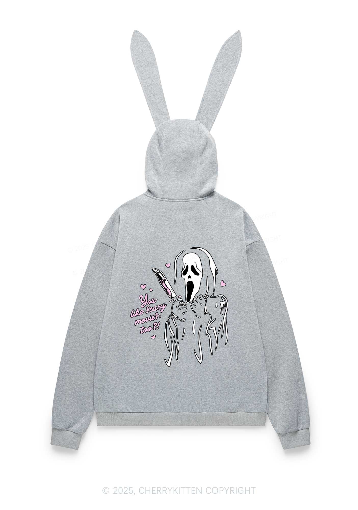 Halloween You Like Scary Movies Too Y2K Bunny Ear Zip Hoodie Cherrykitten - Image 7