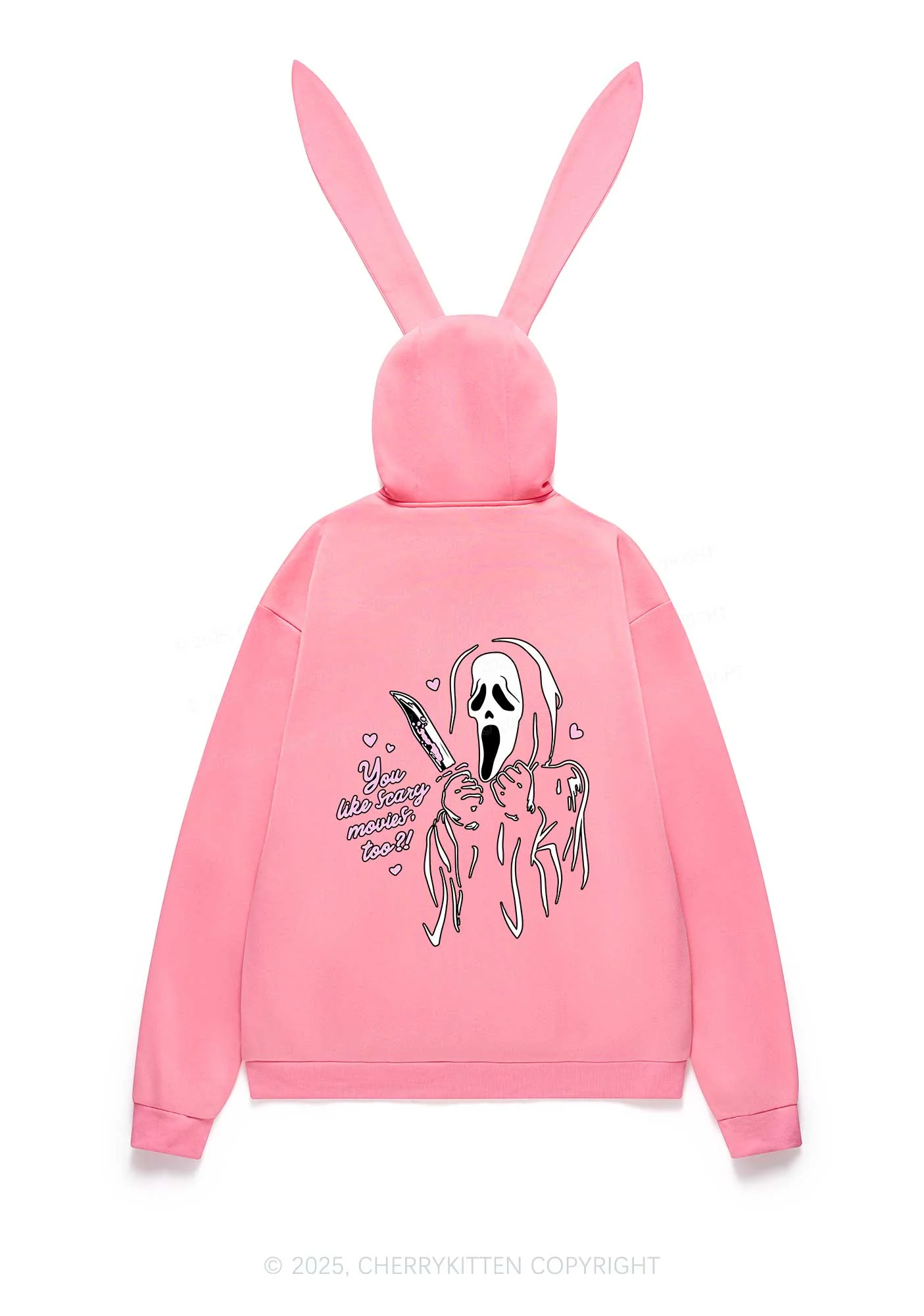 Halloween You Like Scary Movies Too Y2K Bunny Ear Zip Hoodie Cherrykitten - Image 8