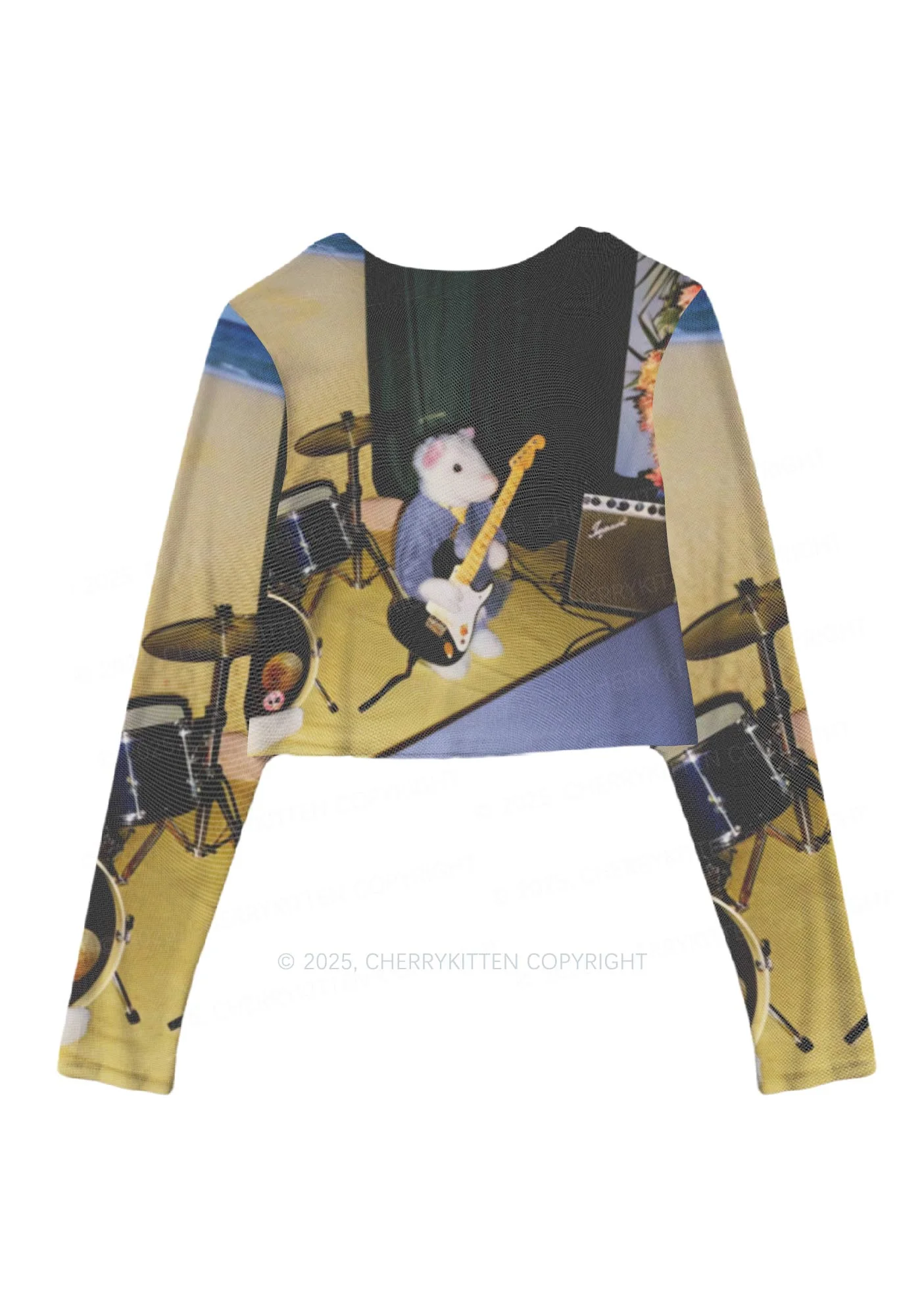 Hamster Rock Band Y2K Mesh Long Sleeve Crop Top Cherrykitten - Image 3
