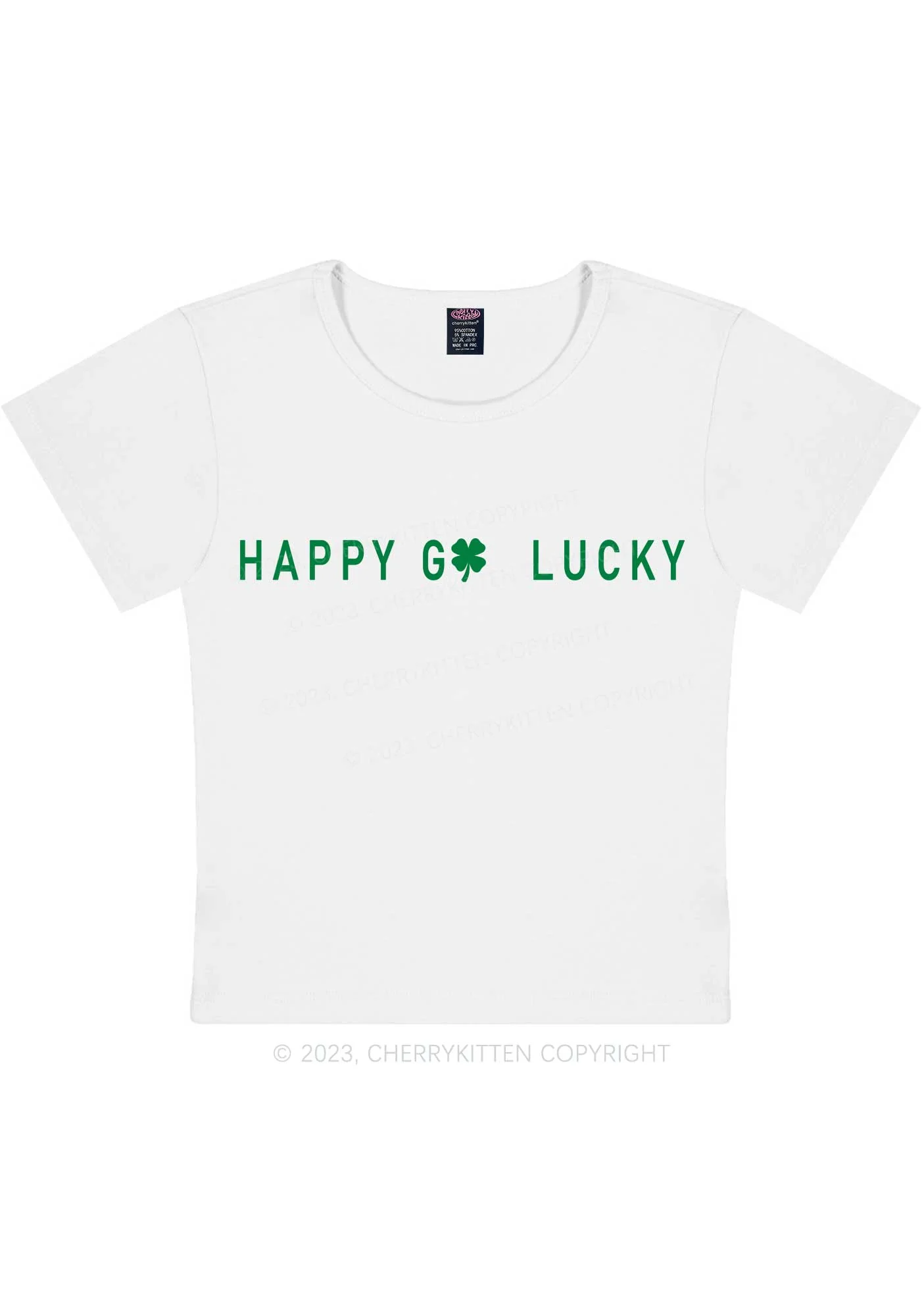 Happy Go Lucky St Patricks Y2K Baby Tee Cherrykitten - Image 3