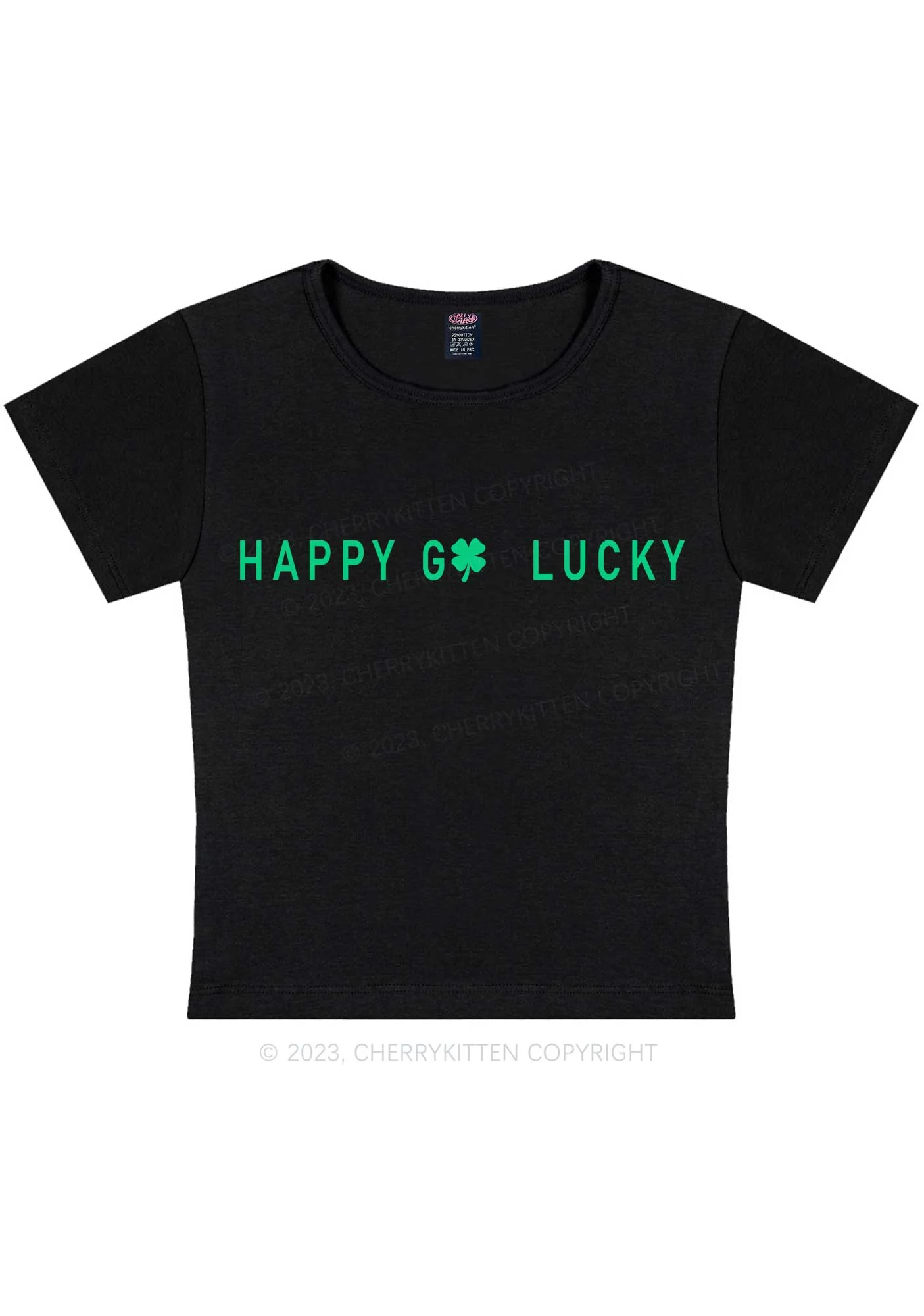 Happy Go Lucky St Patricks Y2K Baby Tee Cherrykitten - Image 4