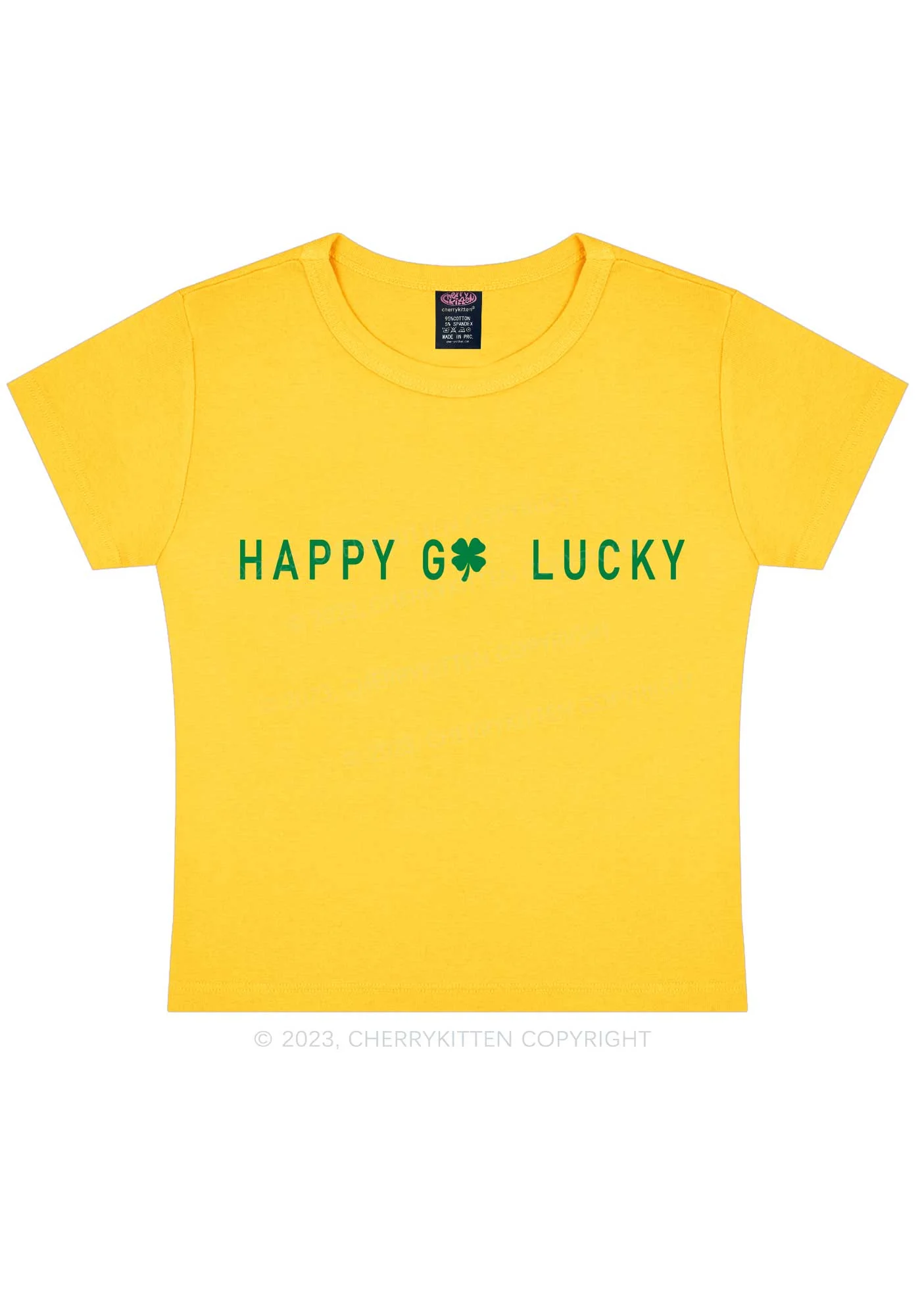 Happy Go Lucky St Patricks Y2K Baby Tee Cherrykitten - Image 5
