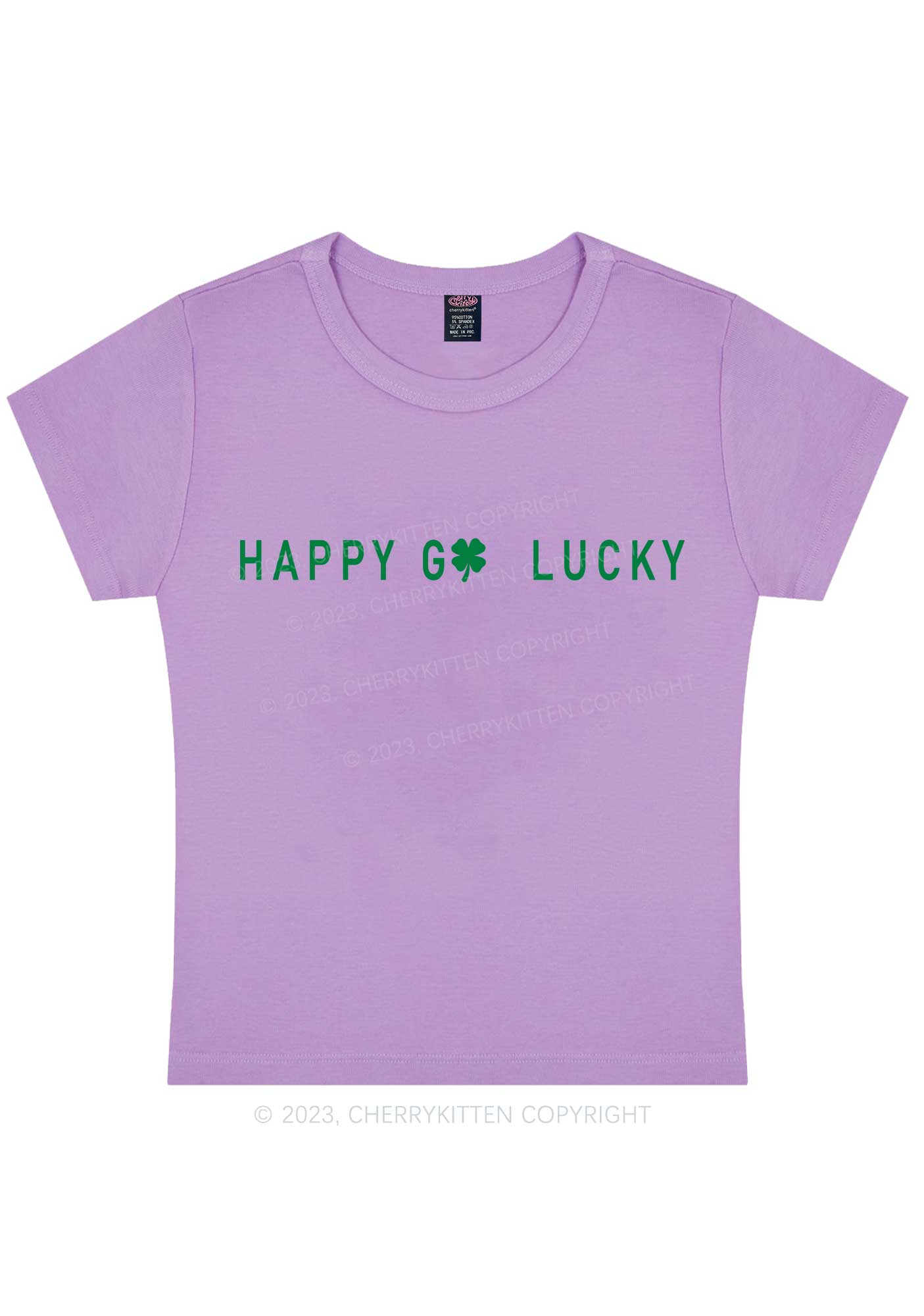 Happy Go Lucky St Patricks Y2K Baby Tee Cherrykitten - Image 6