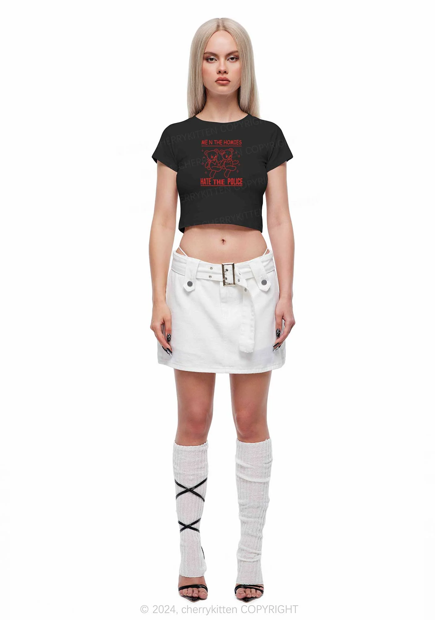 Hate The Police Y2K Baby Tee Cherrykitten - Image 4