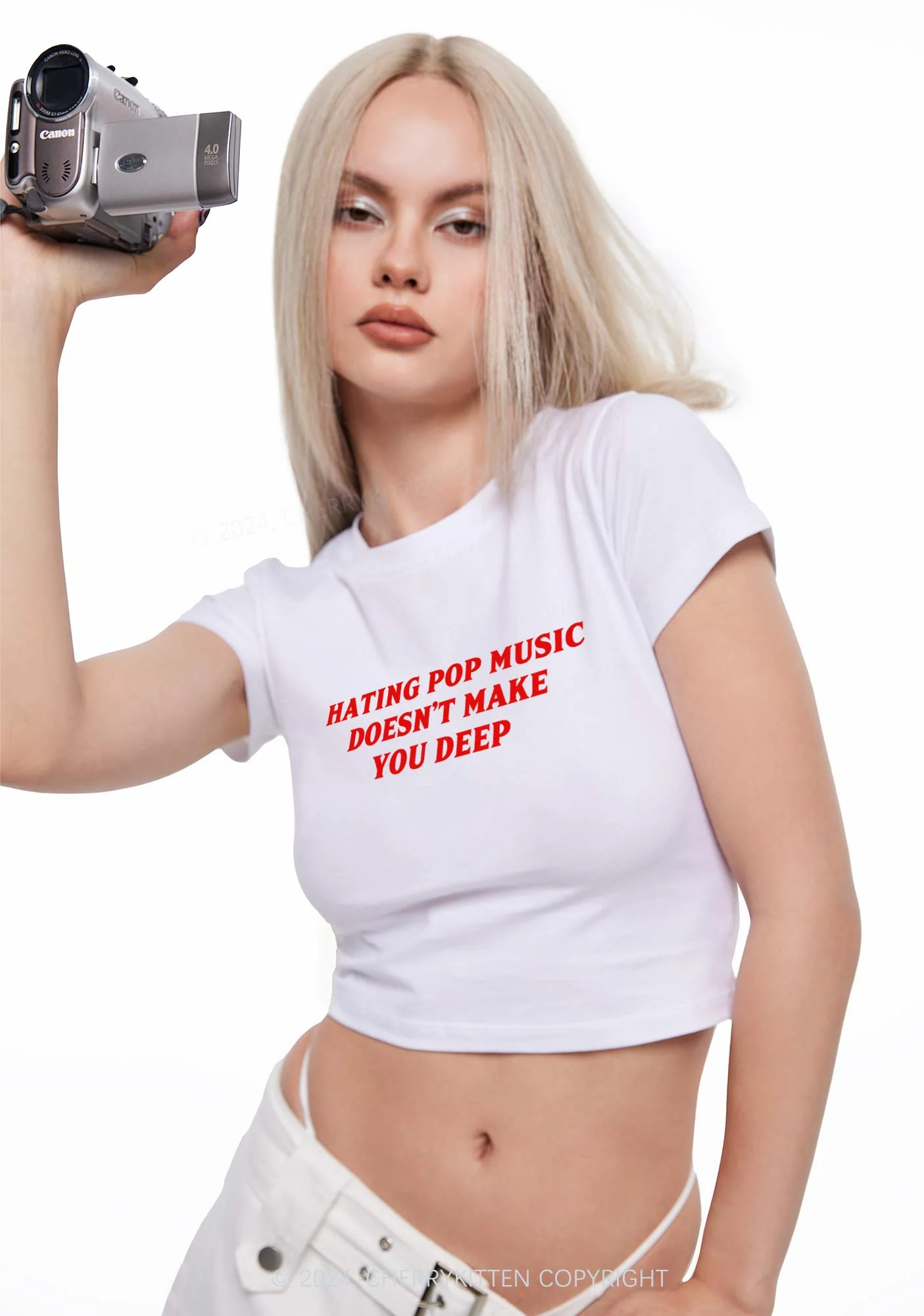 Hating Pop Music Y2K Baby Tee Cherrykitten - Image 2