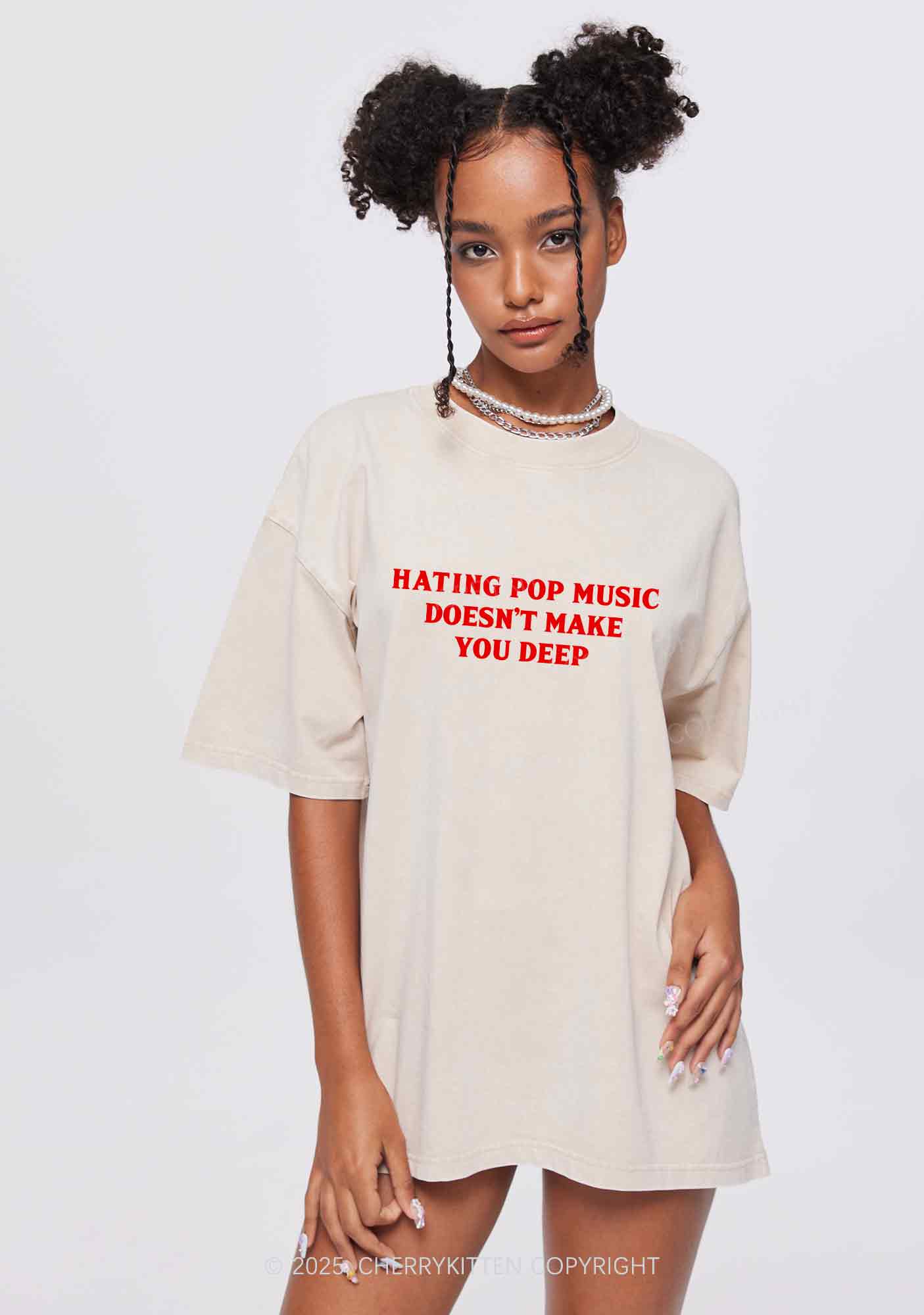 Hating Pop Music Y2K Shirts Washed Tee Cherrykitten - Image 2