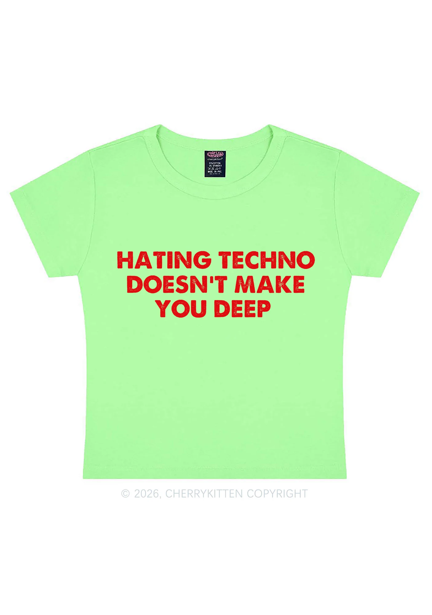 Hating Techno Doesnt Make You Deep Y2K Baby Tee Cherrykitten - Image 12