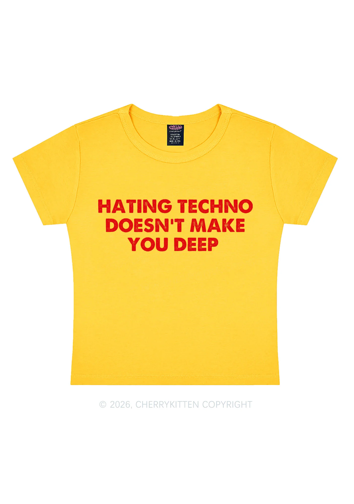 Hating Techno Doesnt Make You Deep Y2K Baby Tee Cherrykitten - Image 4