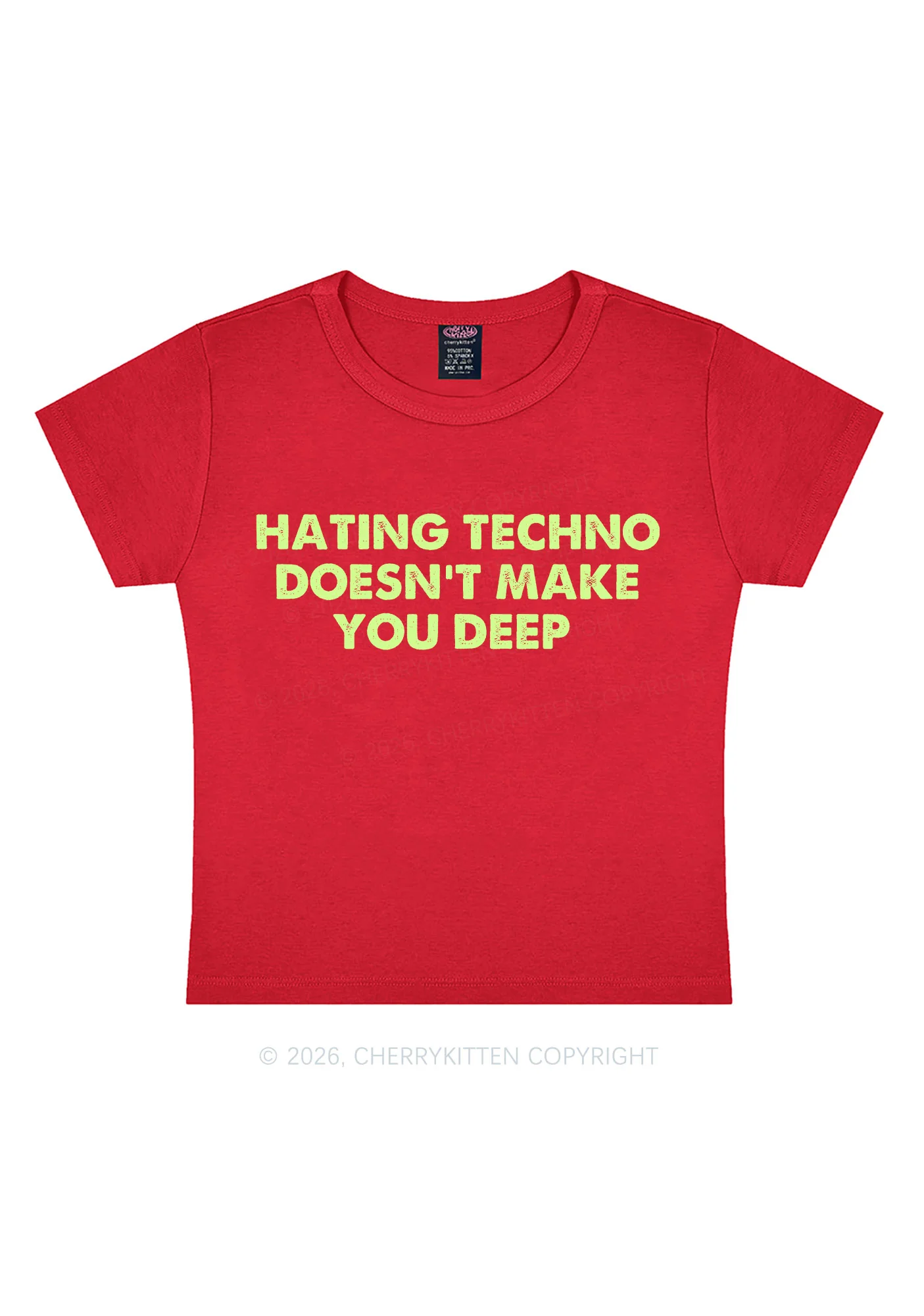 Hating Techno Doesnt Make You Deep Y2K Baby Tee Cherrykitten - Image 6