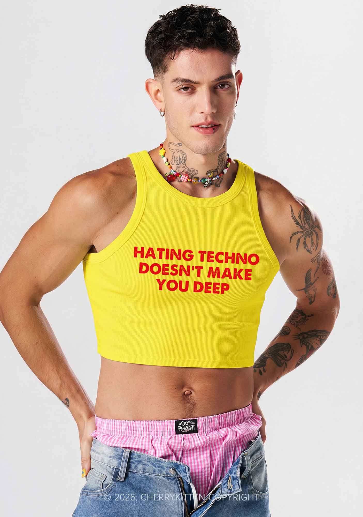Hating Techno Doesnt Make You Deep Y2K Crop Tank Top Cherrykitten - Image 2