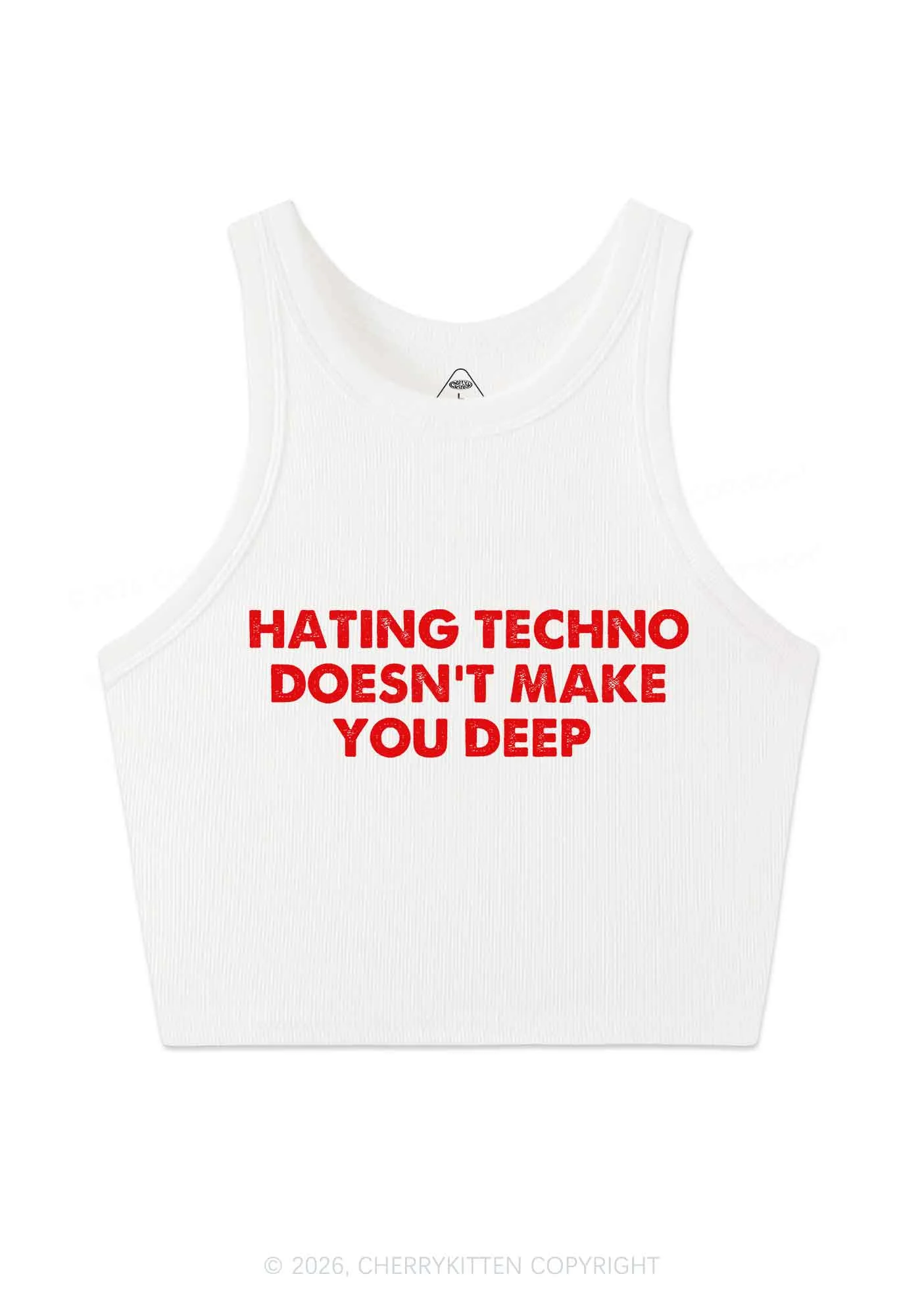 Hating Techno Doesnt Make You Deep Y2K Crop Tank Top Cherrykitten - Image 3