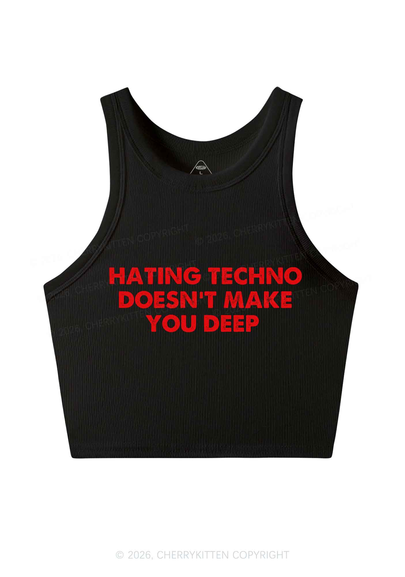 Hating Techno Doesnt Make You Deep Y2K Crop Tank Top Cherrykitten - Image 4