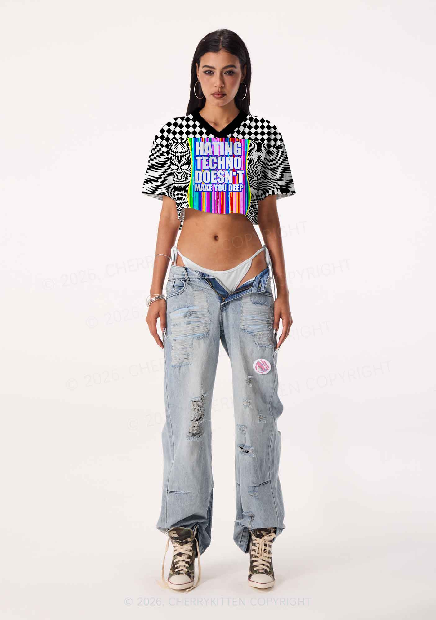 Hating Techno Y2K Crop Sport Jersey Shirts Cherrykitten - Image 2