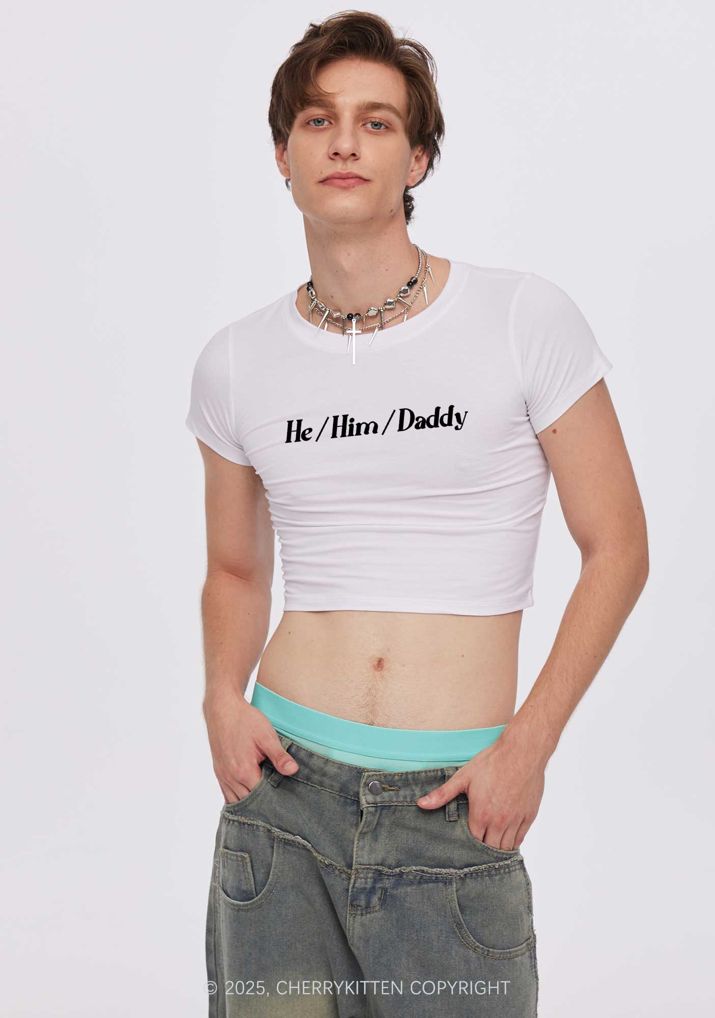 He Him Daddy Pride Y2K Baby Tee Cherrykitten - Image 2