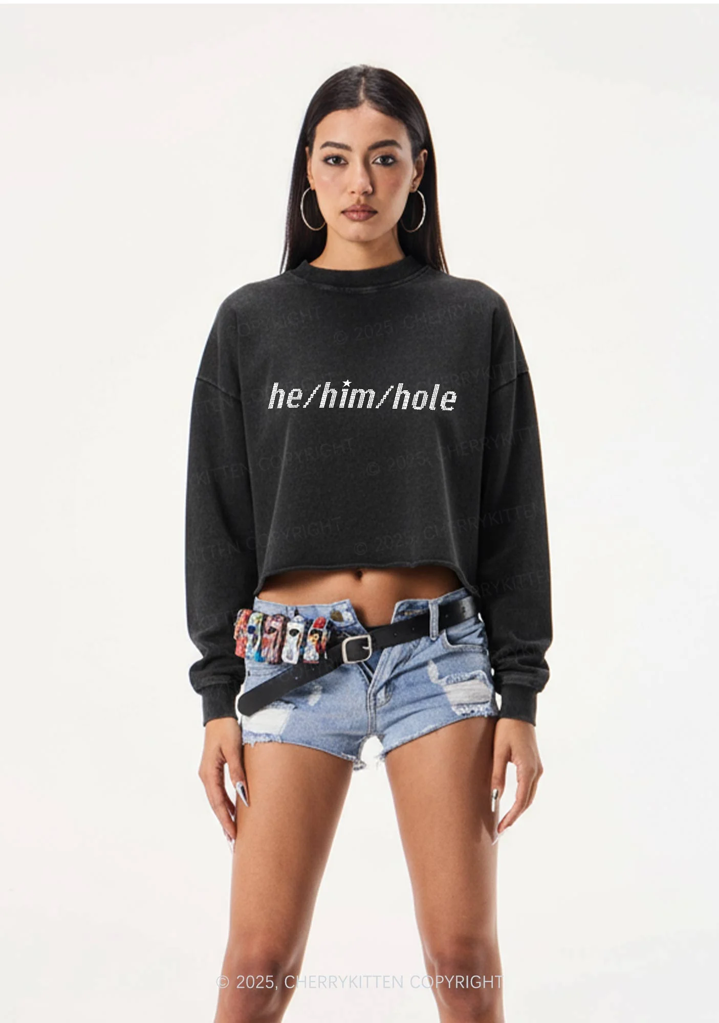 He Him Hole Pride Y2K Crop Washed Sweatshirts Cherrykitten - Image 2