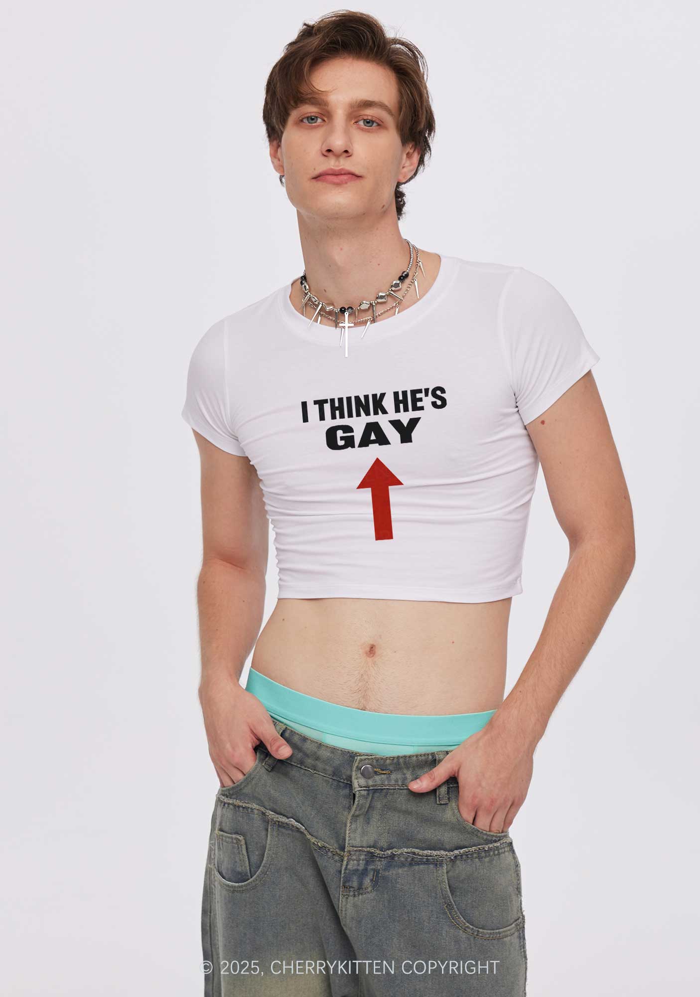 He Is Gay Y2K Baby Tee Cherrykitten - Image 3