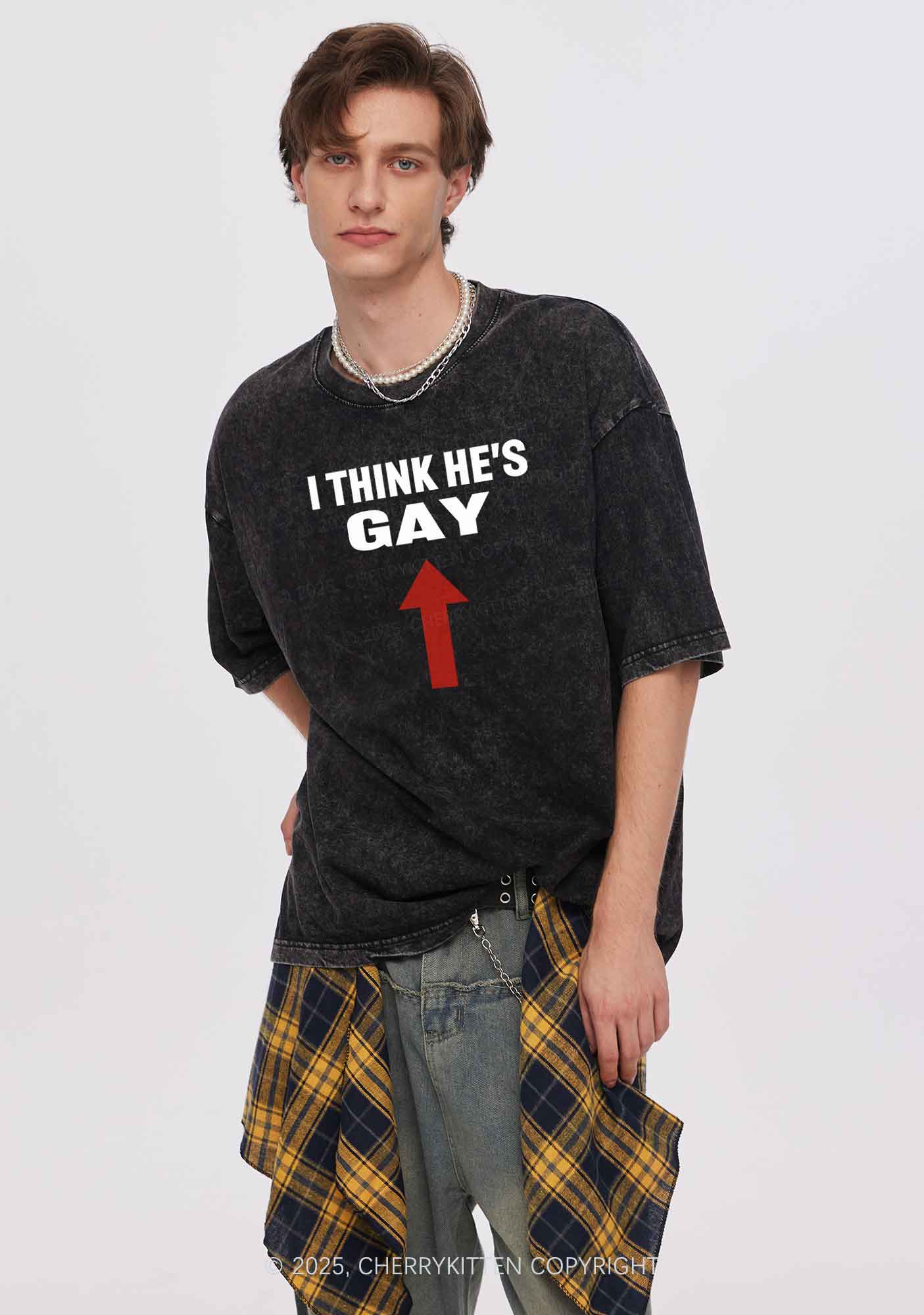He Is Gay Y2K Shirts Washed Tee Cherrykitten - Image 2