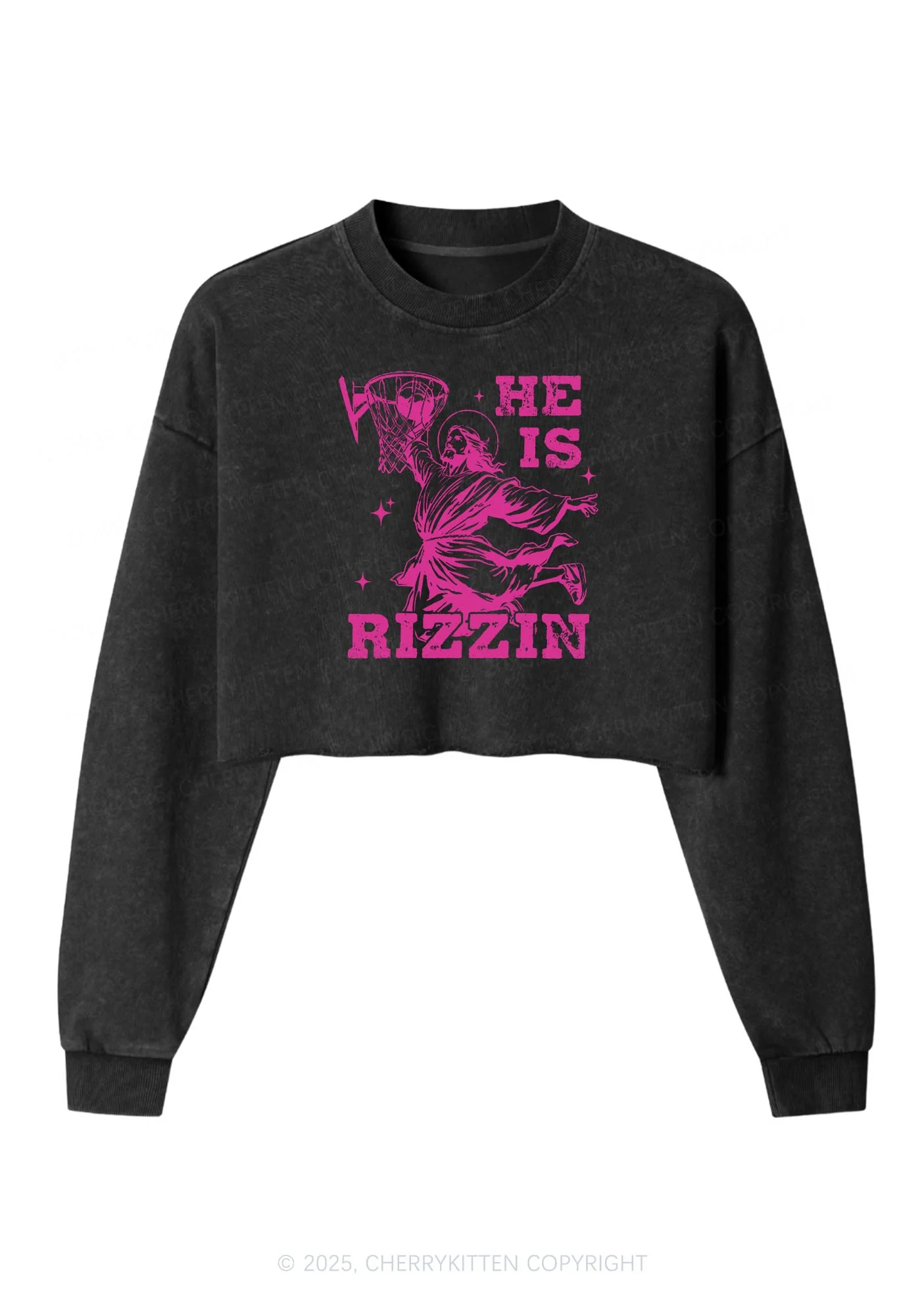 He Is Rizzin Y2K Crop Washed Sweatshirts Cherrykitten - Image 3