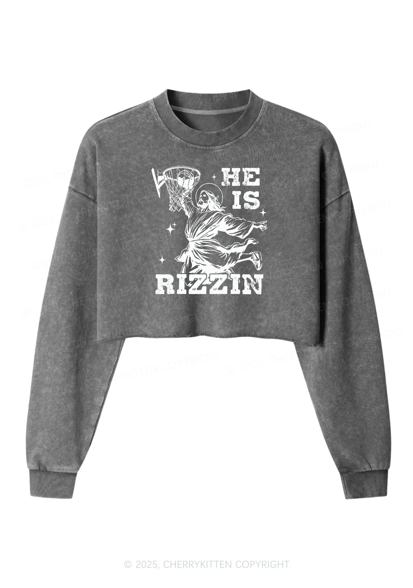 He Is Rizzin Y2K Crop Washed Sweatshirts Cherrykitten - Image 4