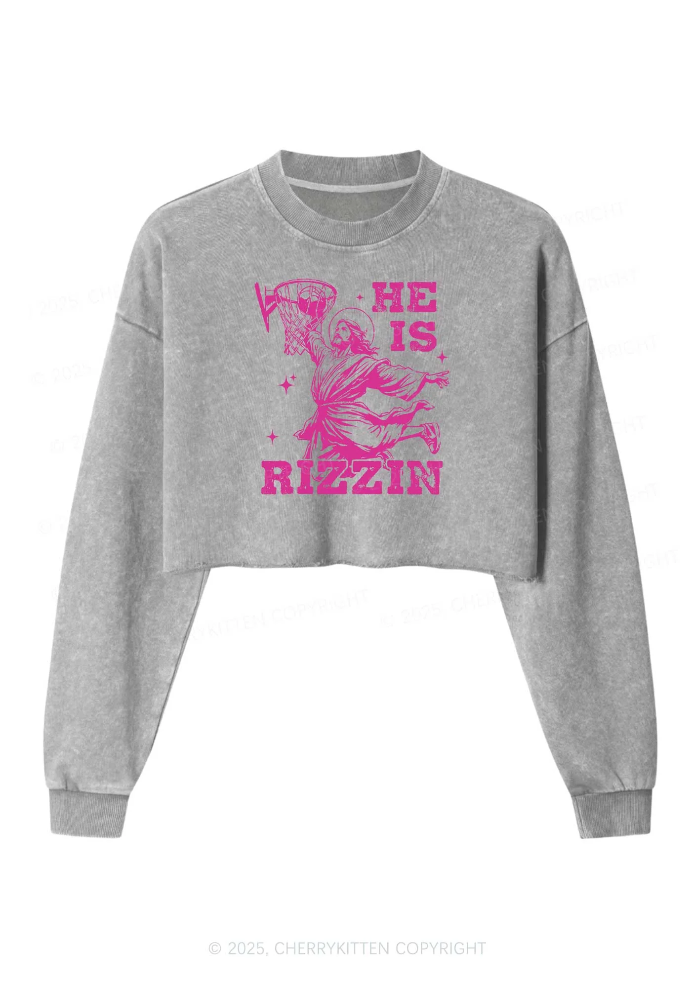 He Is Rizzin Y2K Crop Washed Sweatshirts Cherrykitten - Image 5