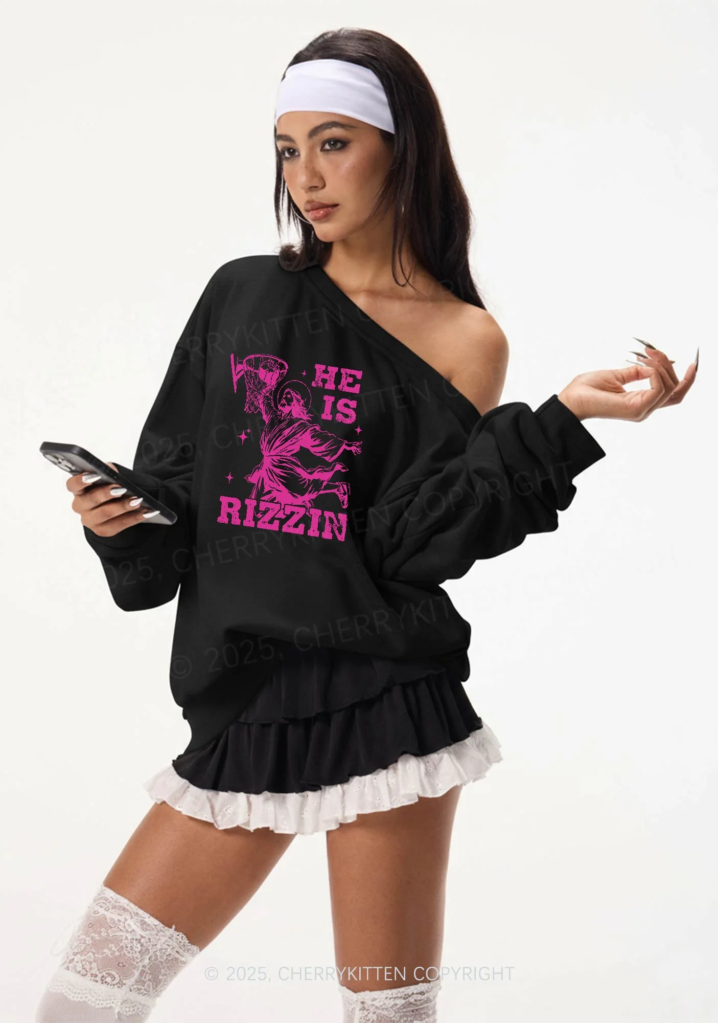 He Is Rizzin Y2K Off Shoulder Sweatshirts Cherrykitten - Image 2