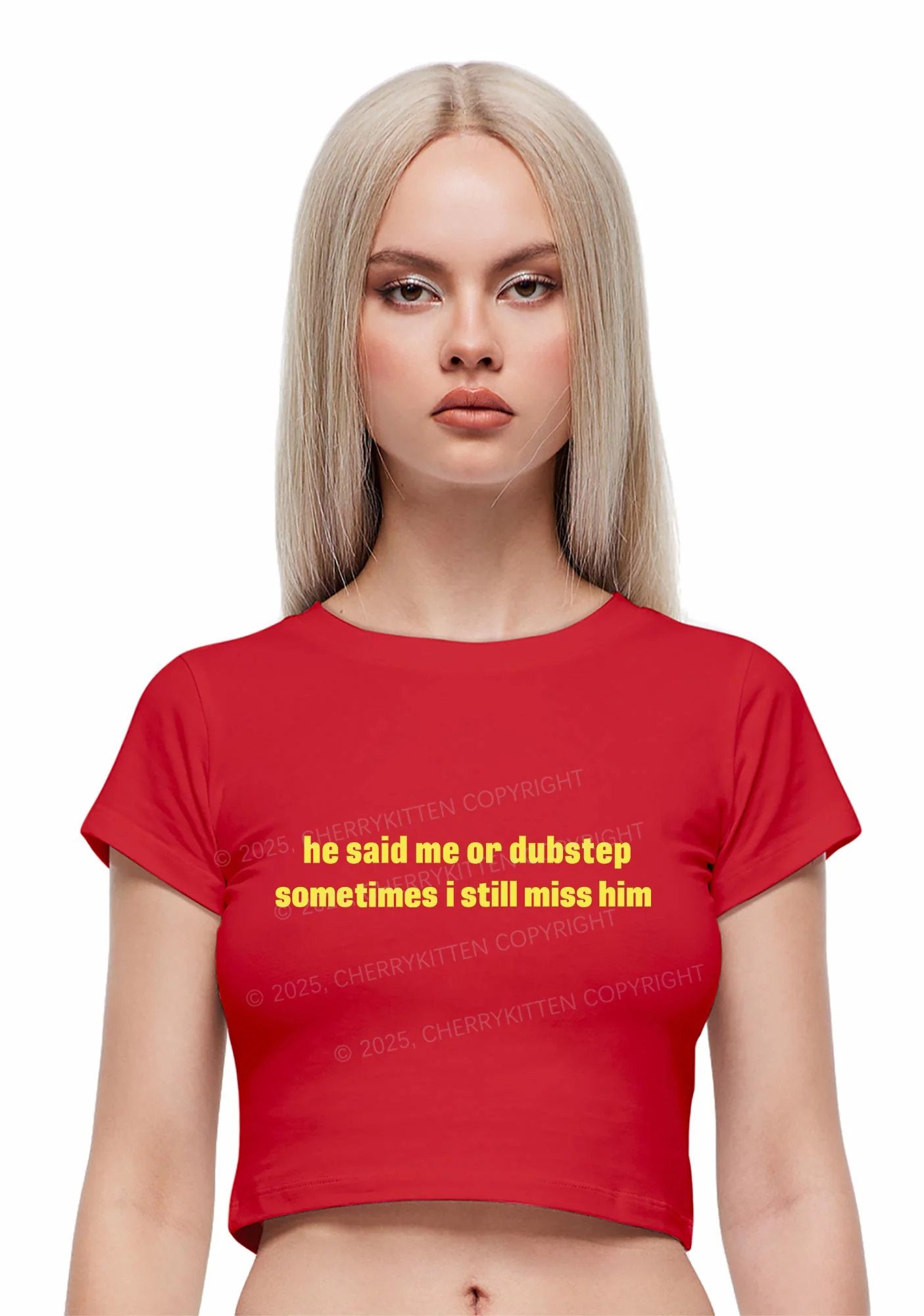 He Said Dubstep Y2K Baby Tee Cherrykitten - Image 2