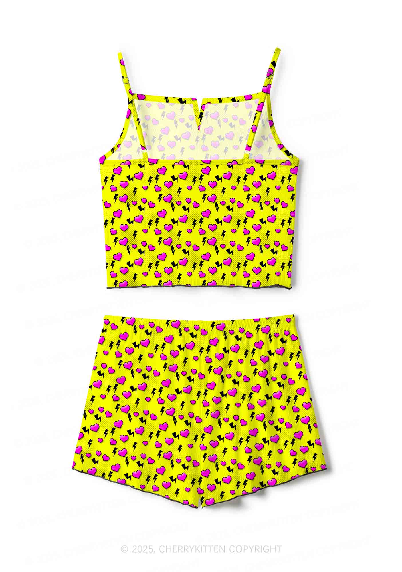 Heart Flash Valentine's Day Y2K Print Cami Shorts Pajama Set Cherrykitten - Image 2