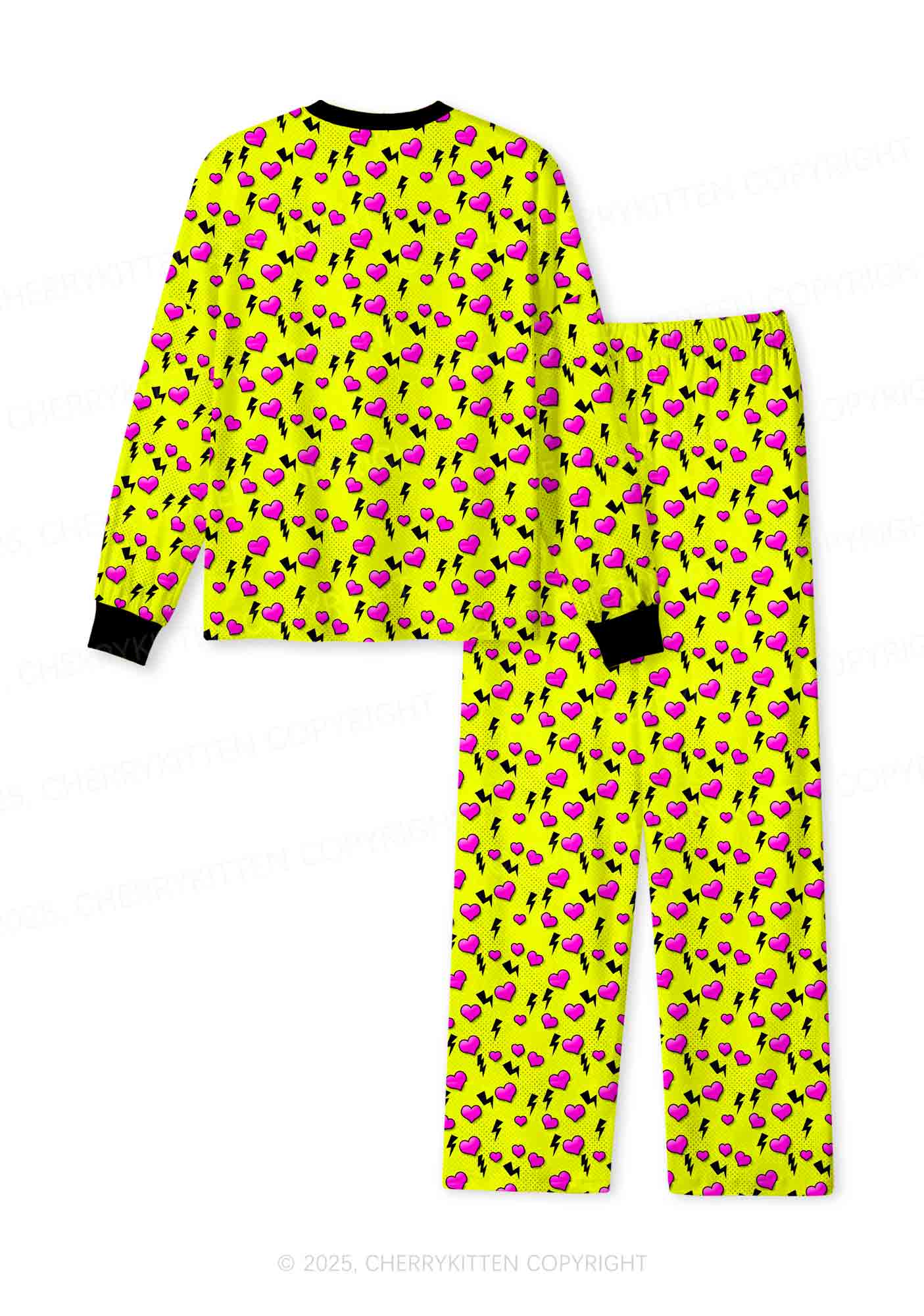 Heart Flash Valentine's Day Y2K Print Long Sleeve Pajama Set Cherrykitten - Image 2