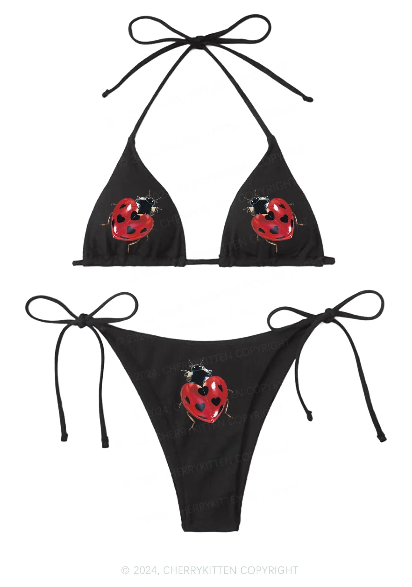 Heart Ladybug Y2K Halter Triangle Bikini Set Cherrykitten - Image 3