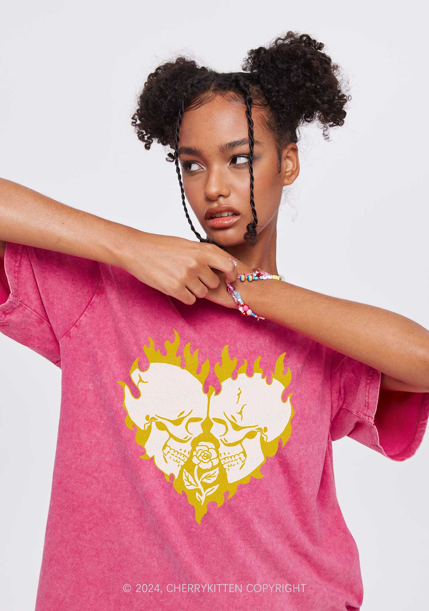 Heart Skull Y2K Valentine's Day Washed Tee Cherrykitten - Image 3