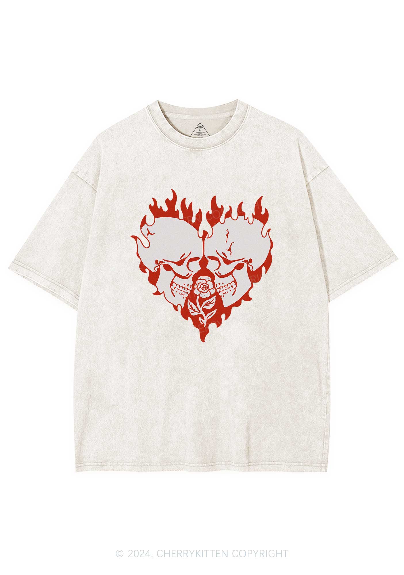 Heart Skull Y2K Valentine's Day Washed Tee Cherrykitten - Image 4