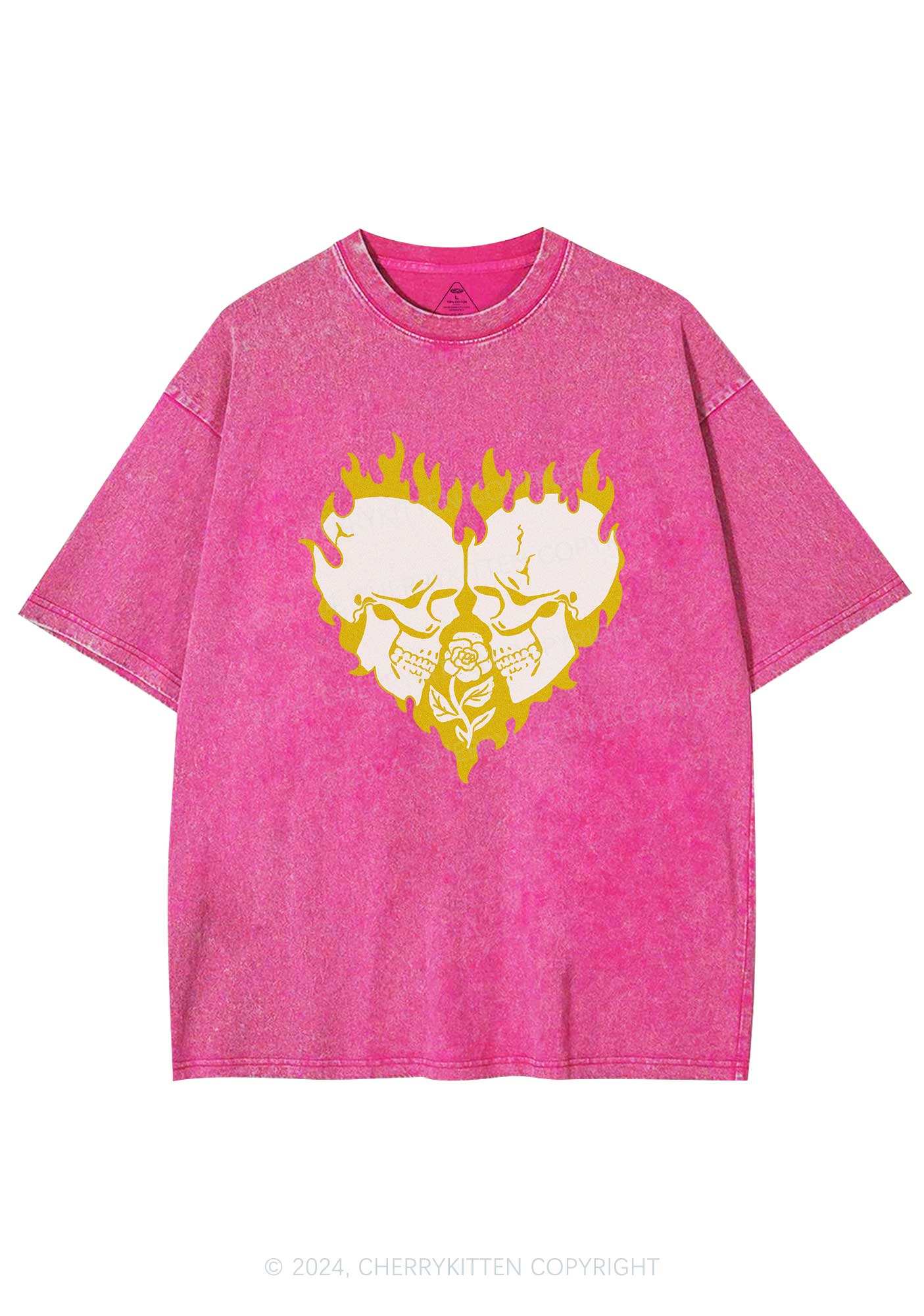 Heart Skull Y2K Valentine's Day Washed Tee Cherrykitten - Image 5
