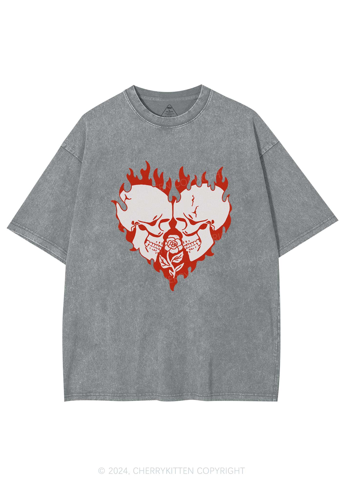 Heart Skull Y2K Valentine's Day Washed Tee Cherrykitten - Image 8