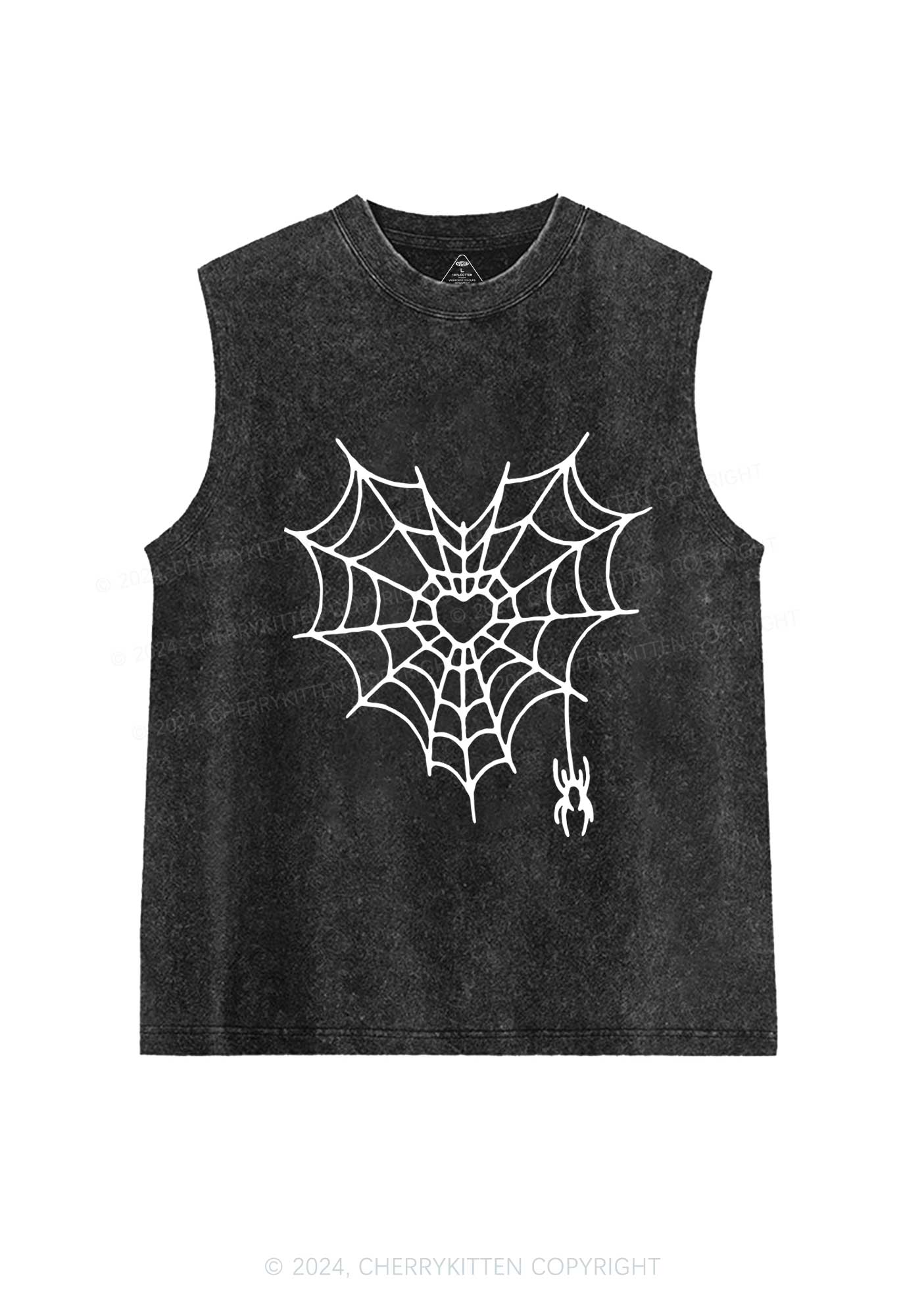 Heart Spider Web Y2K Valentine's Day Washed Tank Cherrykitten - Image 3